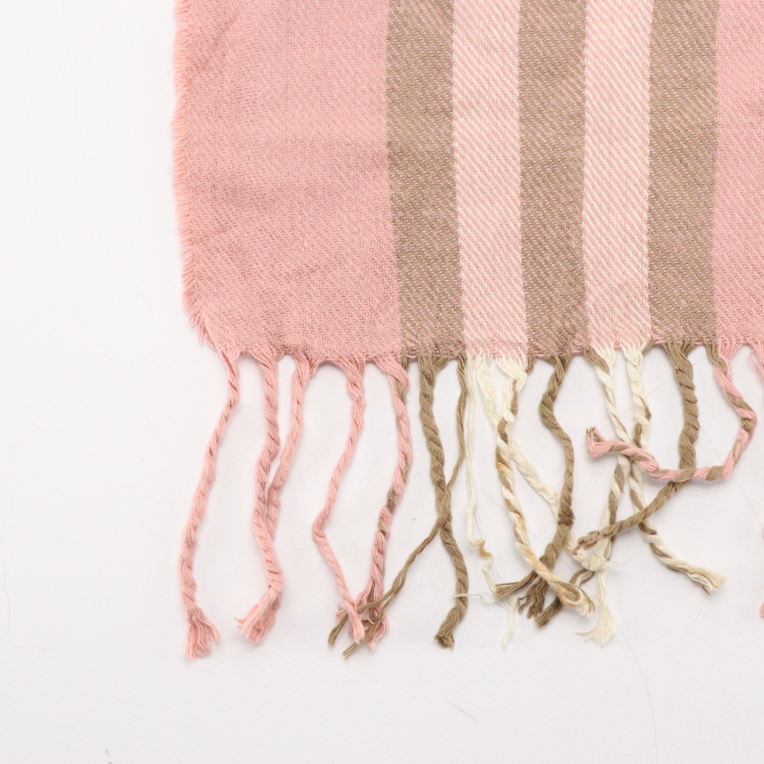 Burberry Pink House Check Lambswool Fringe Scarf