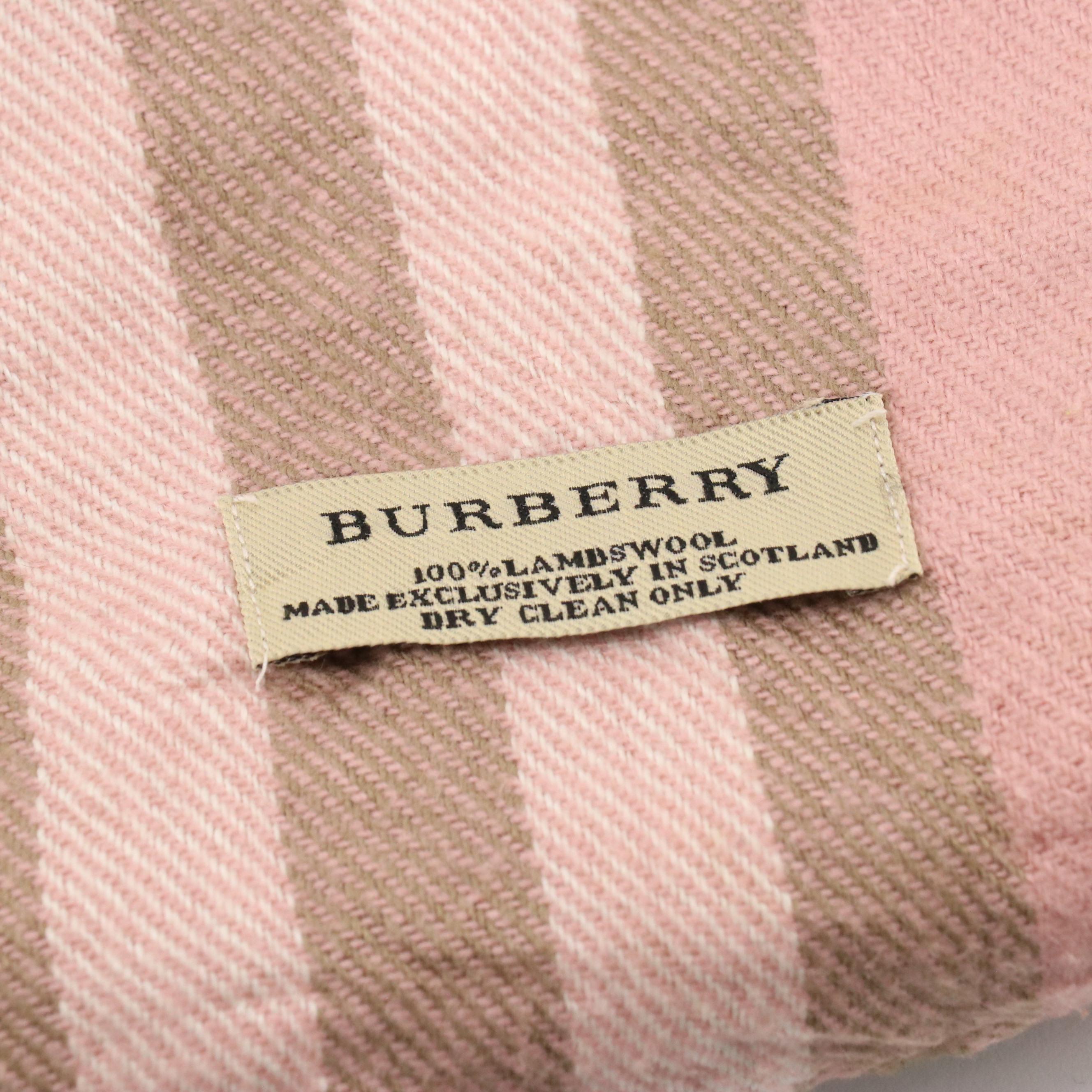 Burberry Pink House Check Lambswool Fringe Scarf
