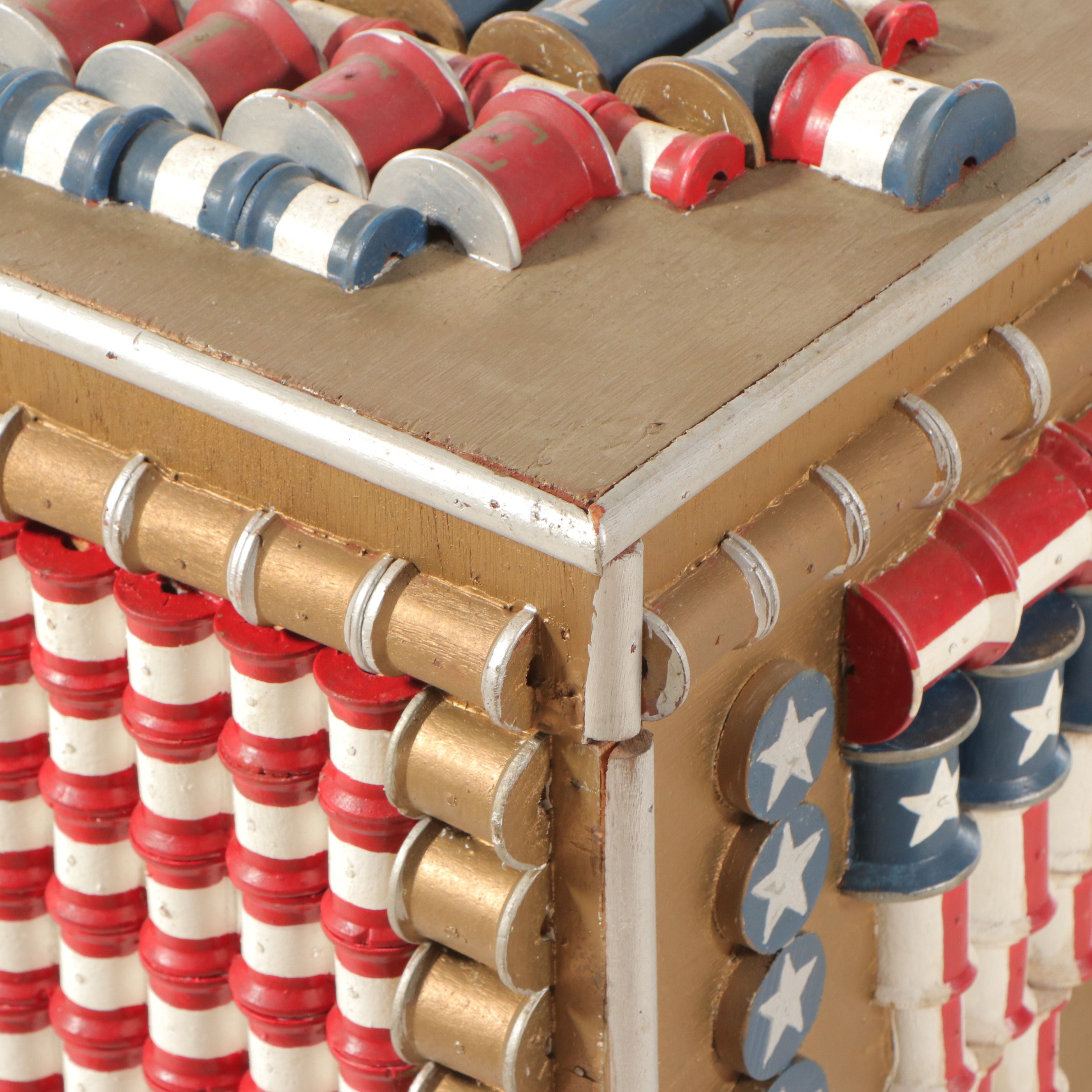 Robert Beaven American Folk Art Painted Spool Box with Horn Legs