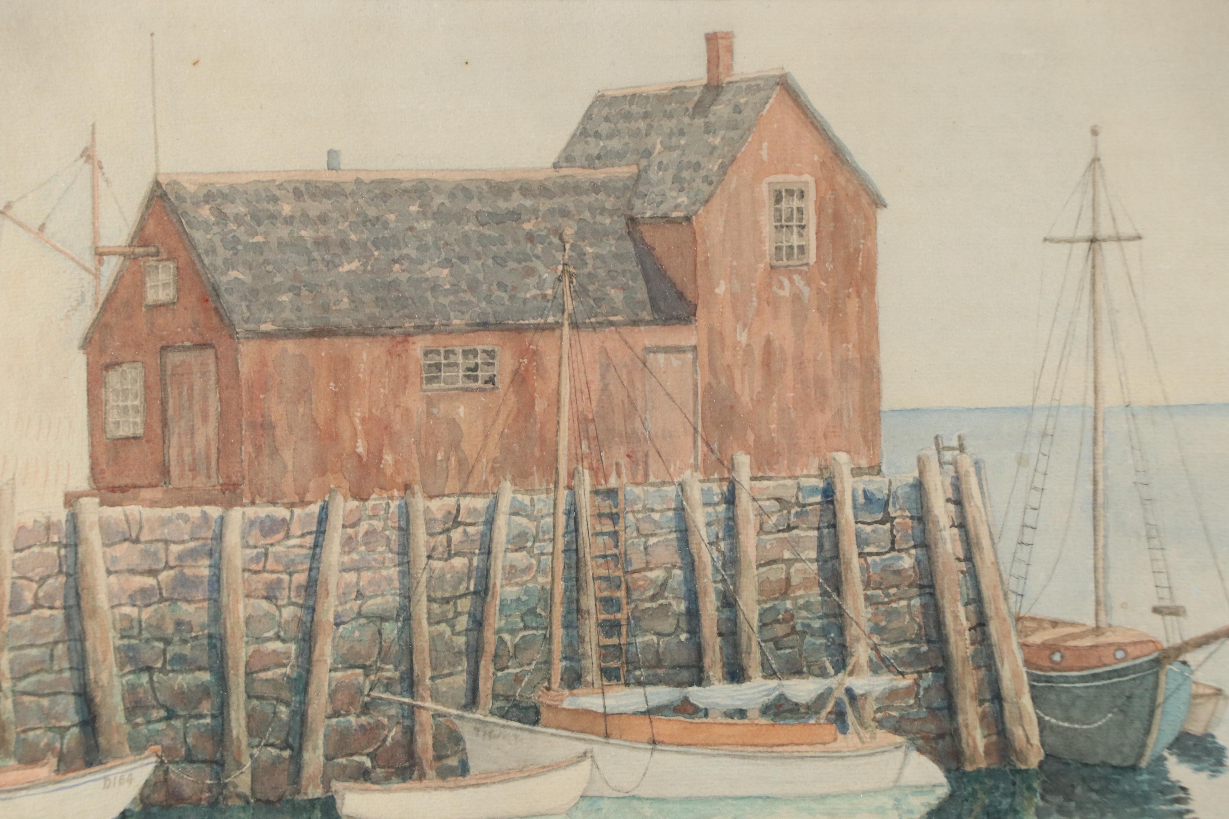 Warren S. Pratt Watercolor Painting of Harbor Scene, 20th Century