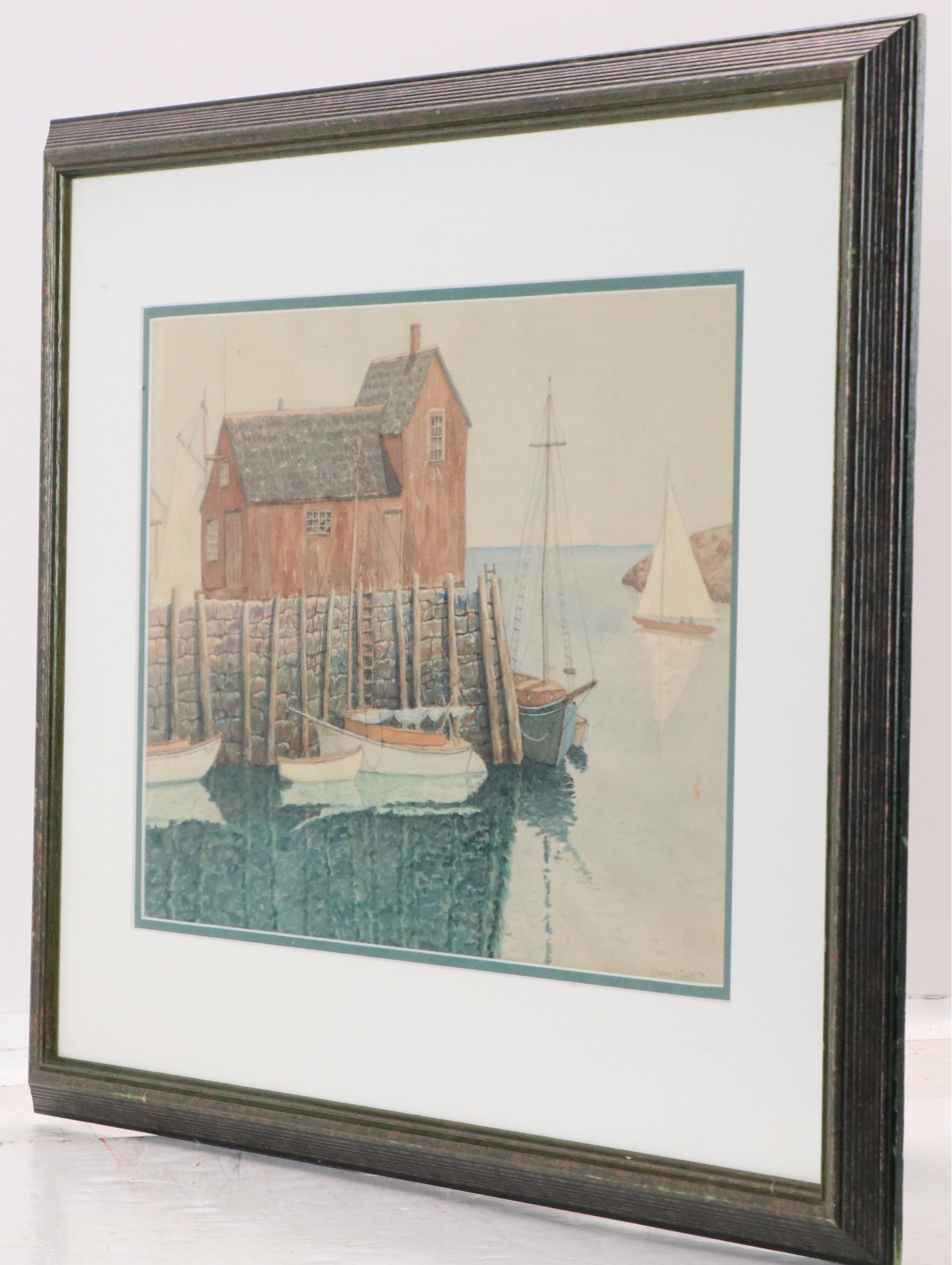 Warren S. Pratt Watercolor Painting of Harbor Scene, 20th Century