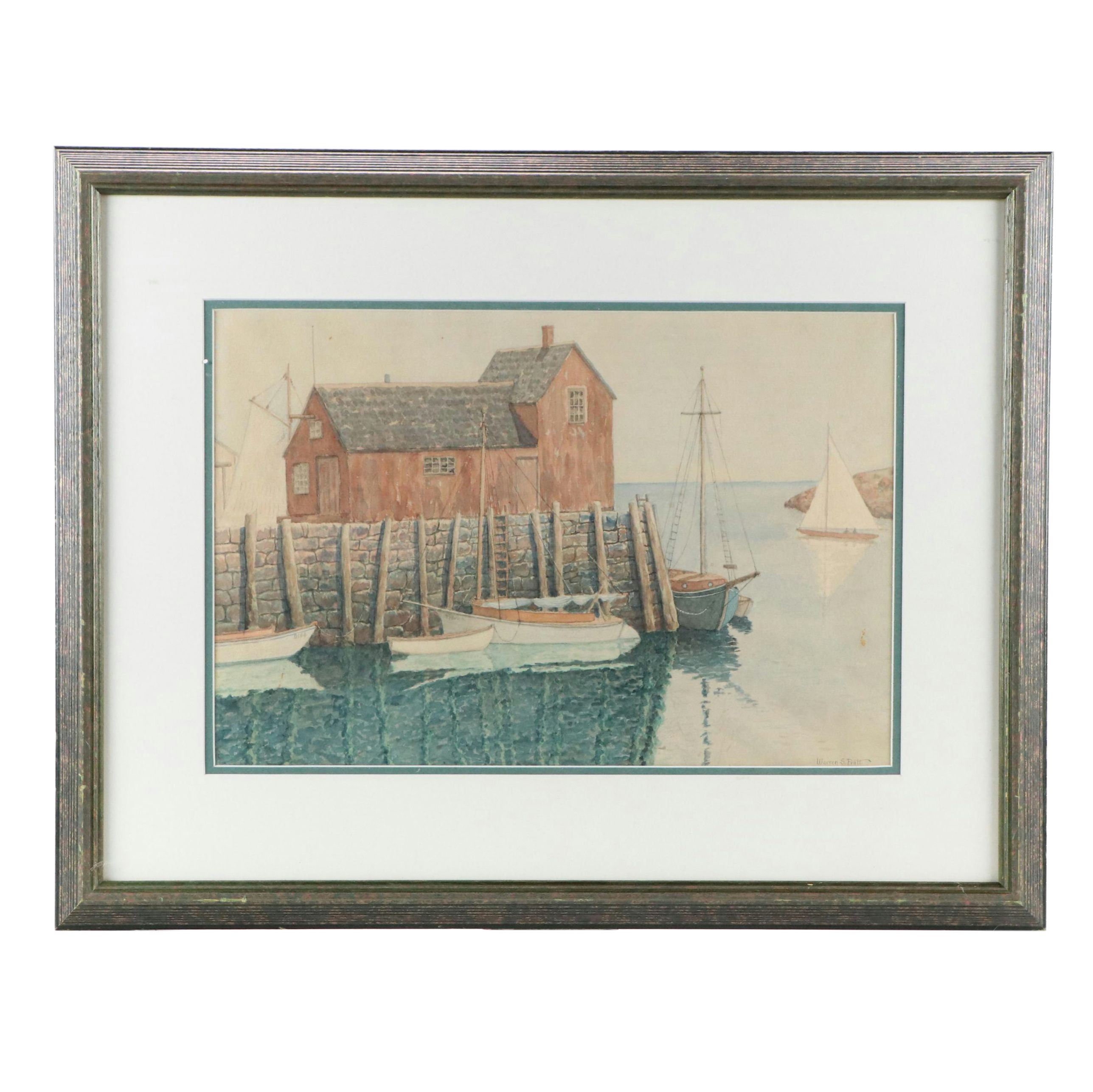 Warren S. Pratt Watercolor Painting of Harbor Scene, 20th Century