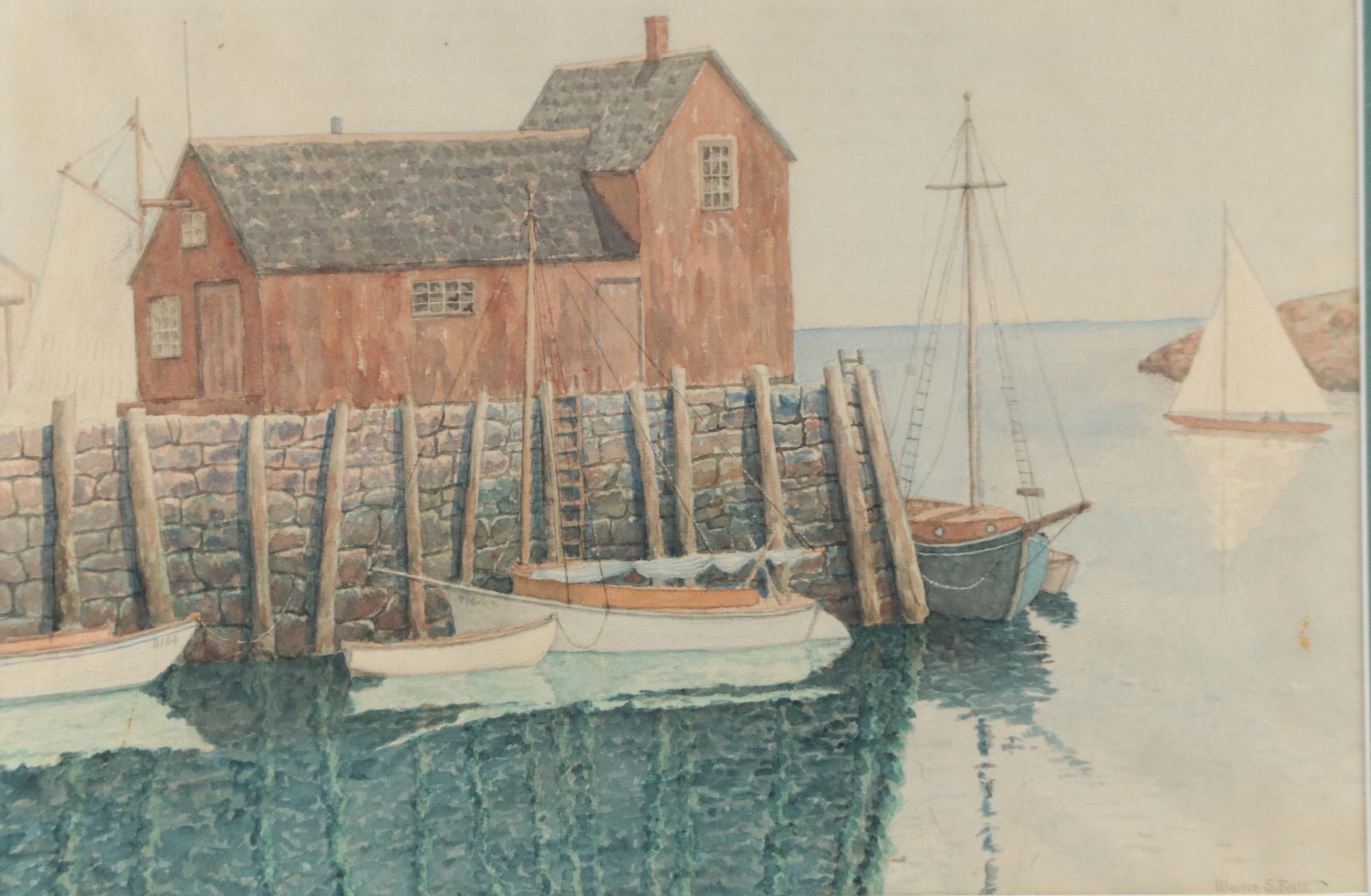 Warren S. Pratt Watercolor Painting of Harbor Scene, 20th Century
