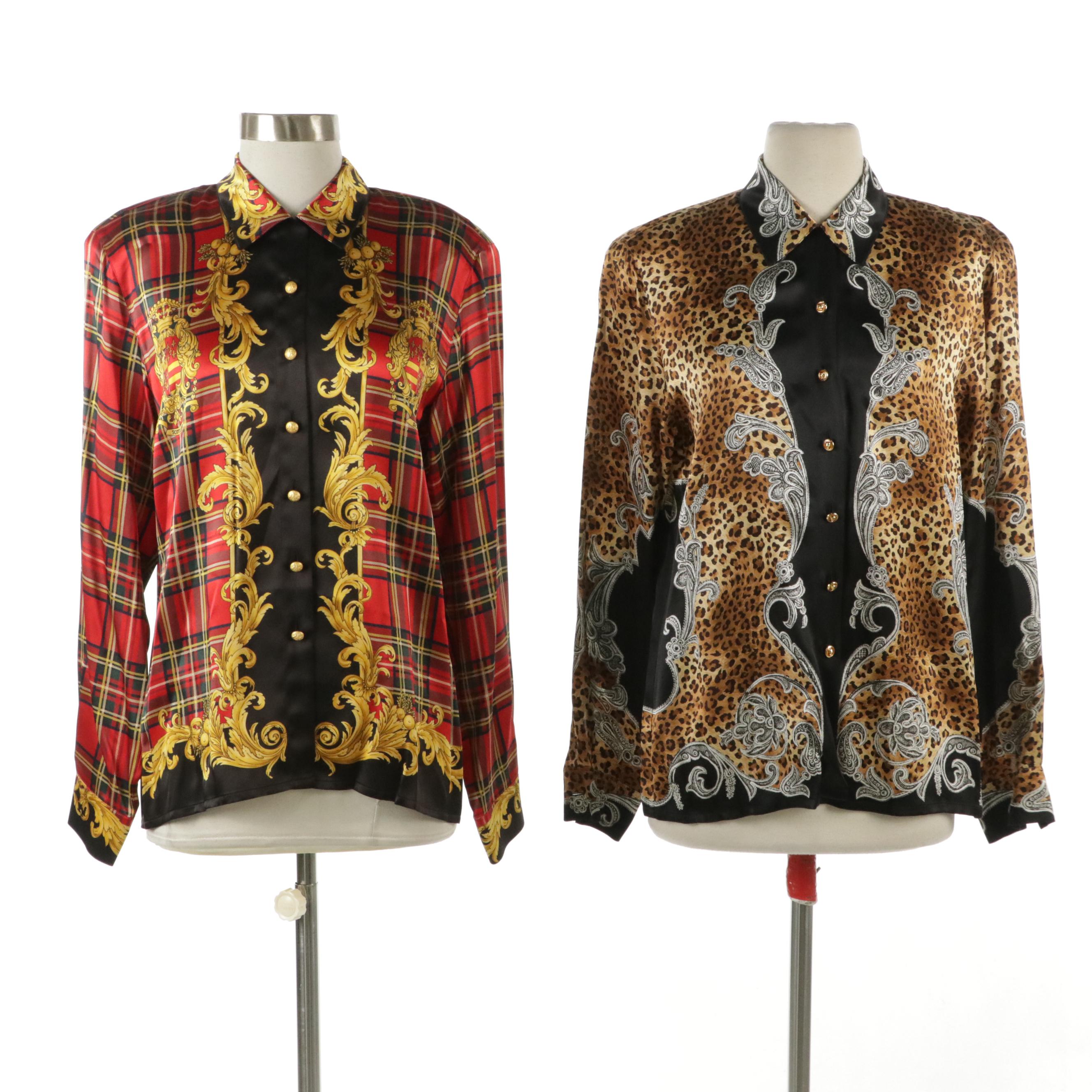 Escada Printed Silk Button-Up Blouses with Tags