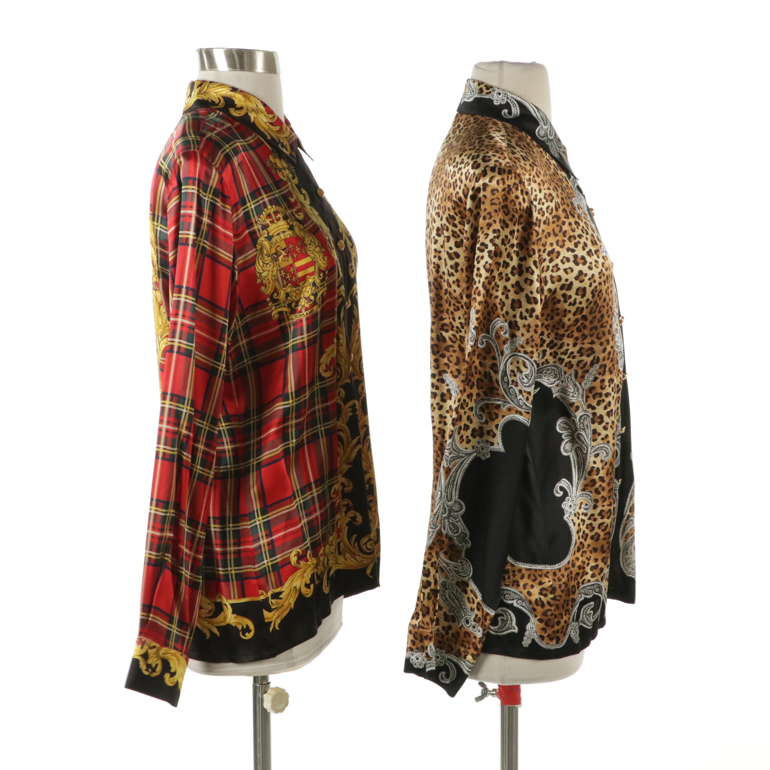 Escada Printed Silk Button-Up Blouses with Tags