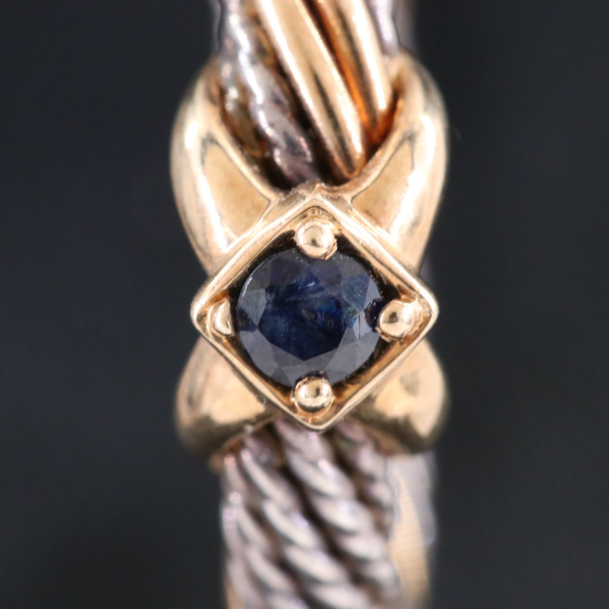 Sterling and 14K Twisted Hoop Earrings with Sapphire Accents