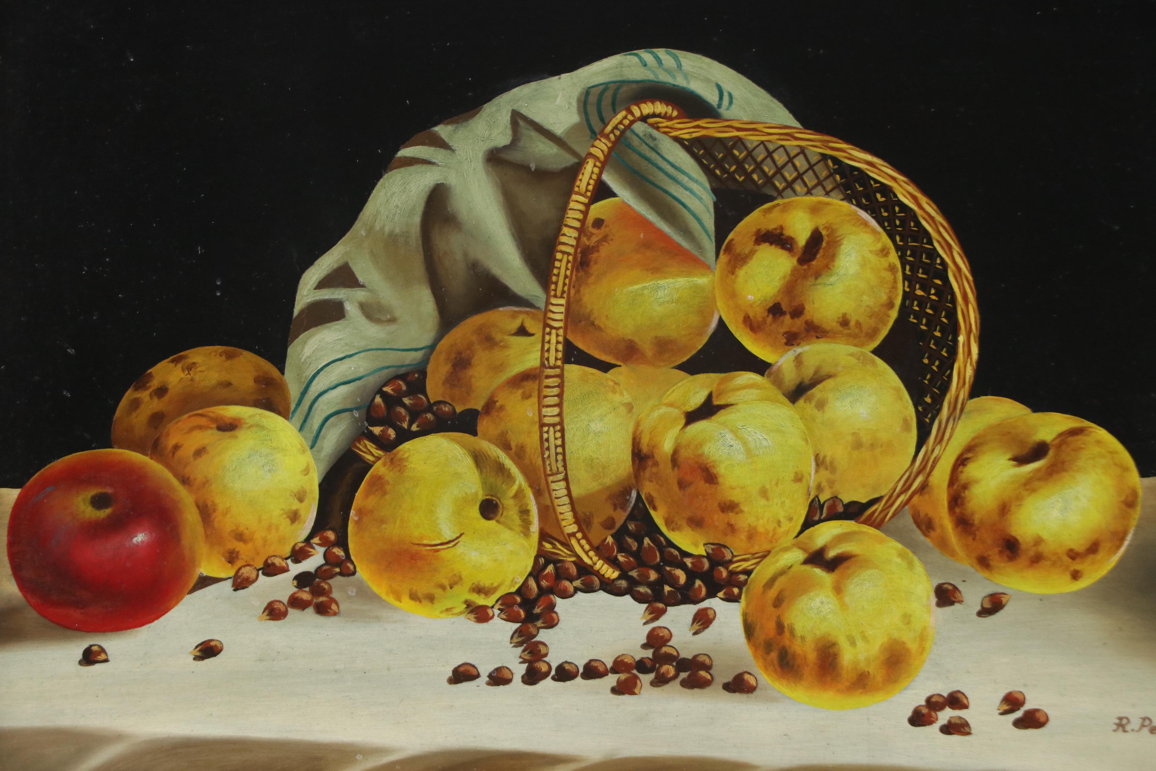 Dutch School Oil Painting Still Life of Yellow Apples, 20th Century