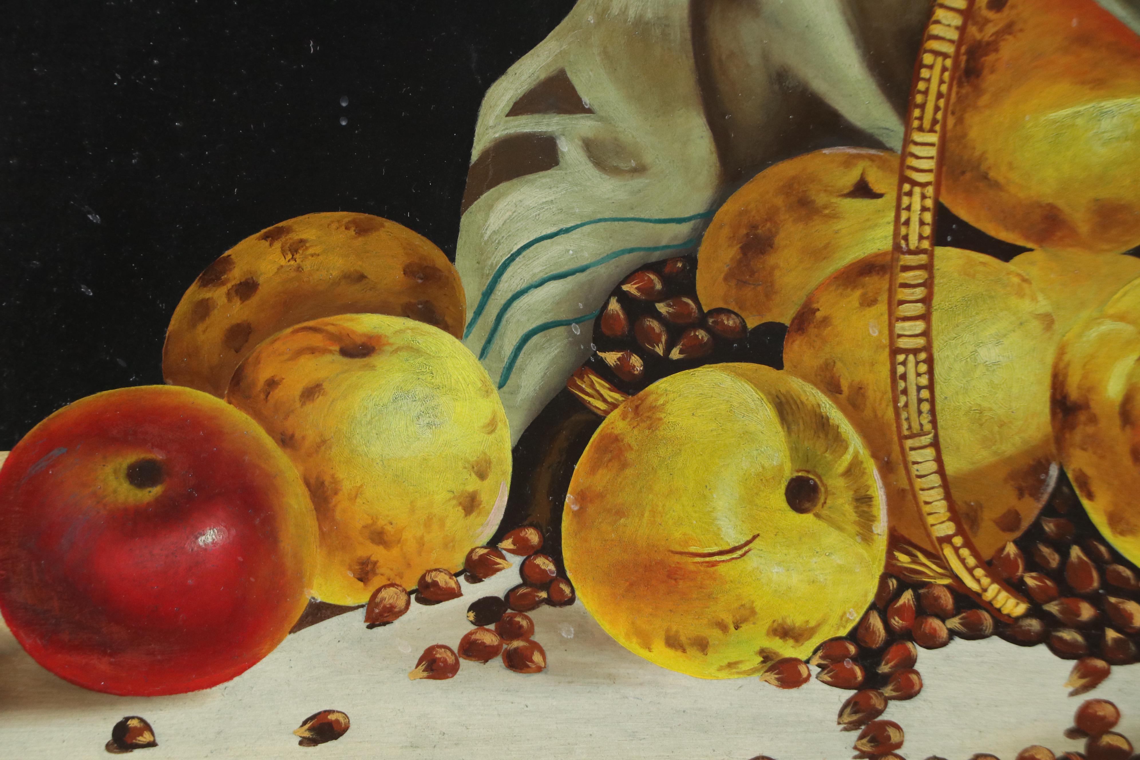 Dutch School Oil Painting Still Life of Yellow Apples, 20th Century