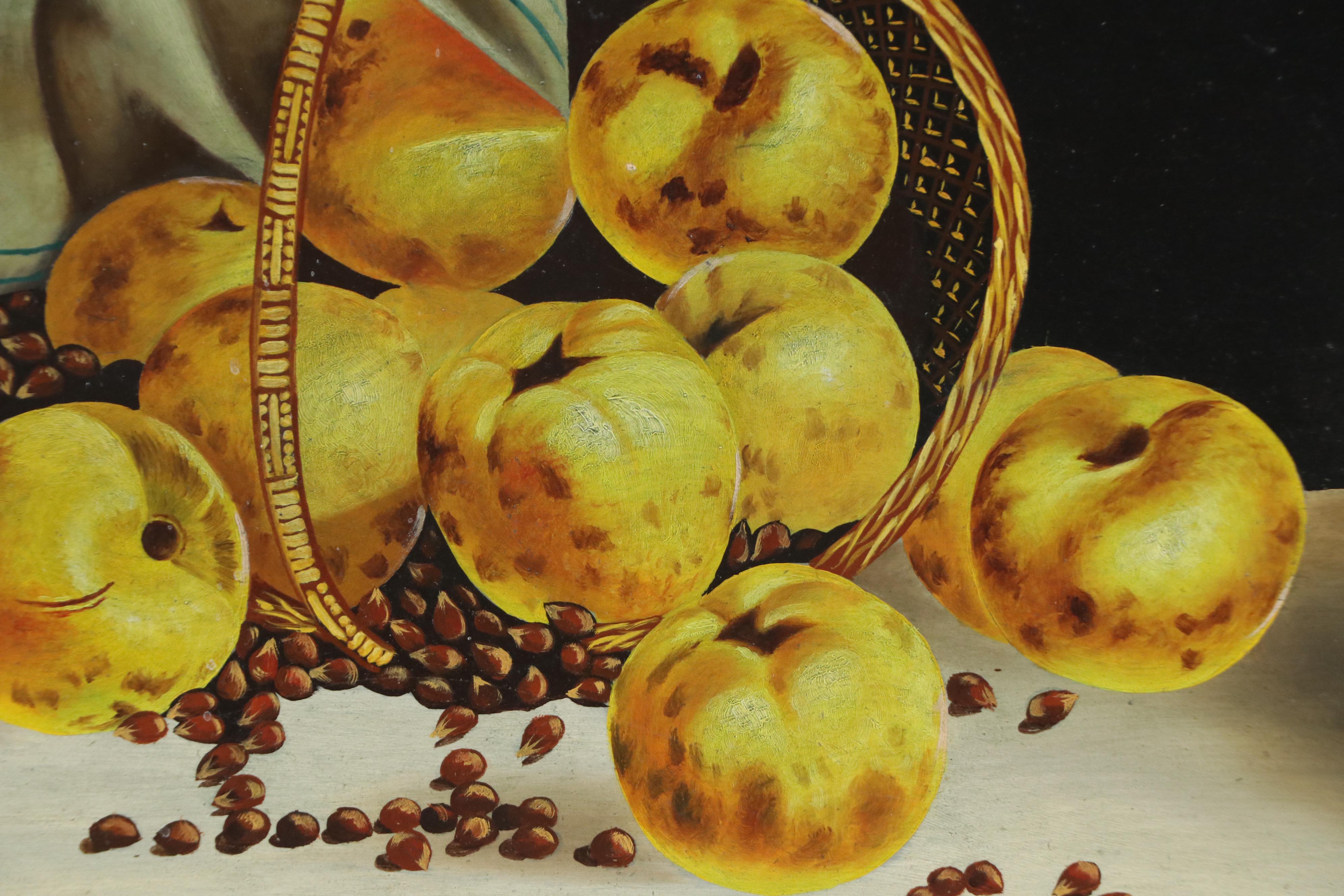 Dutch School Oil Painting Still Life of Yellow Apples, 20th Century