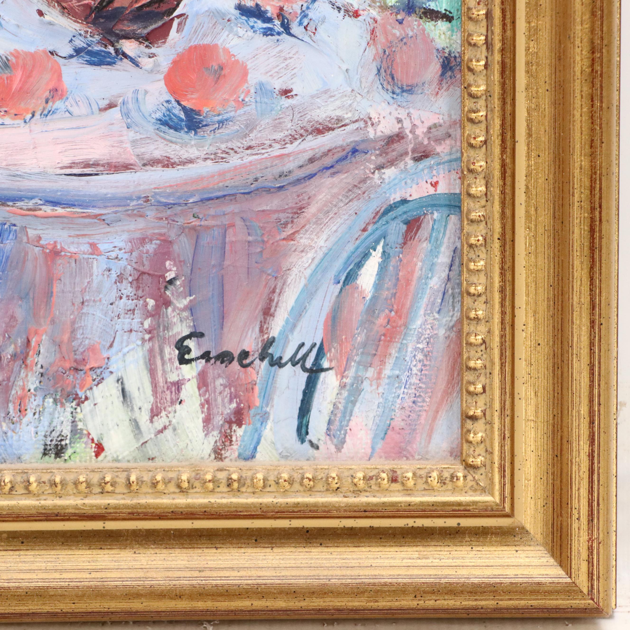 Impressionistic Style Street Scene Oil Painting, Late 20th Century