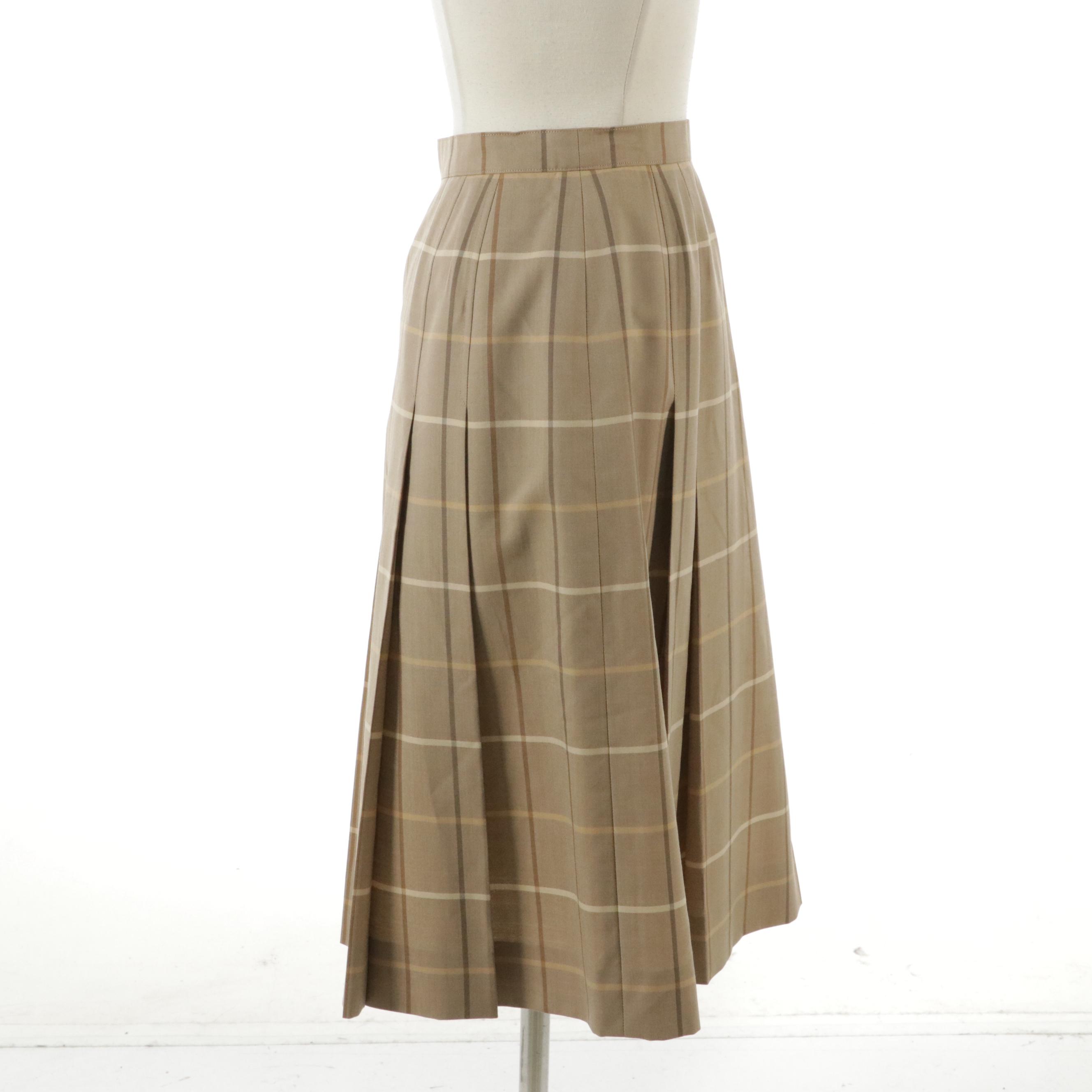 Burberrys Wool Vintage Check Pleated Skirt