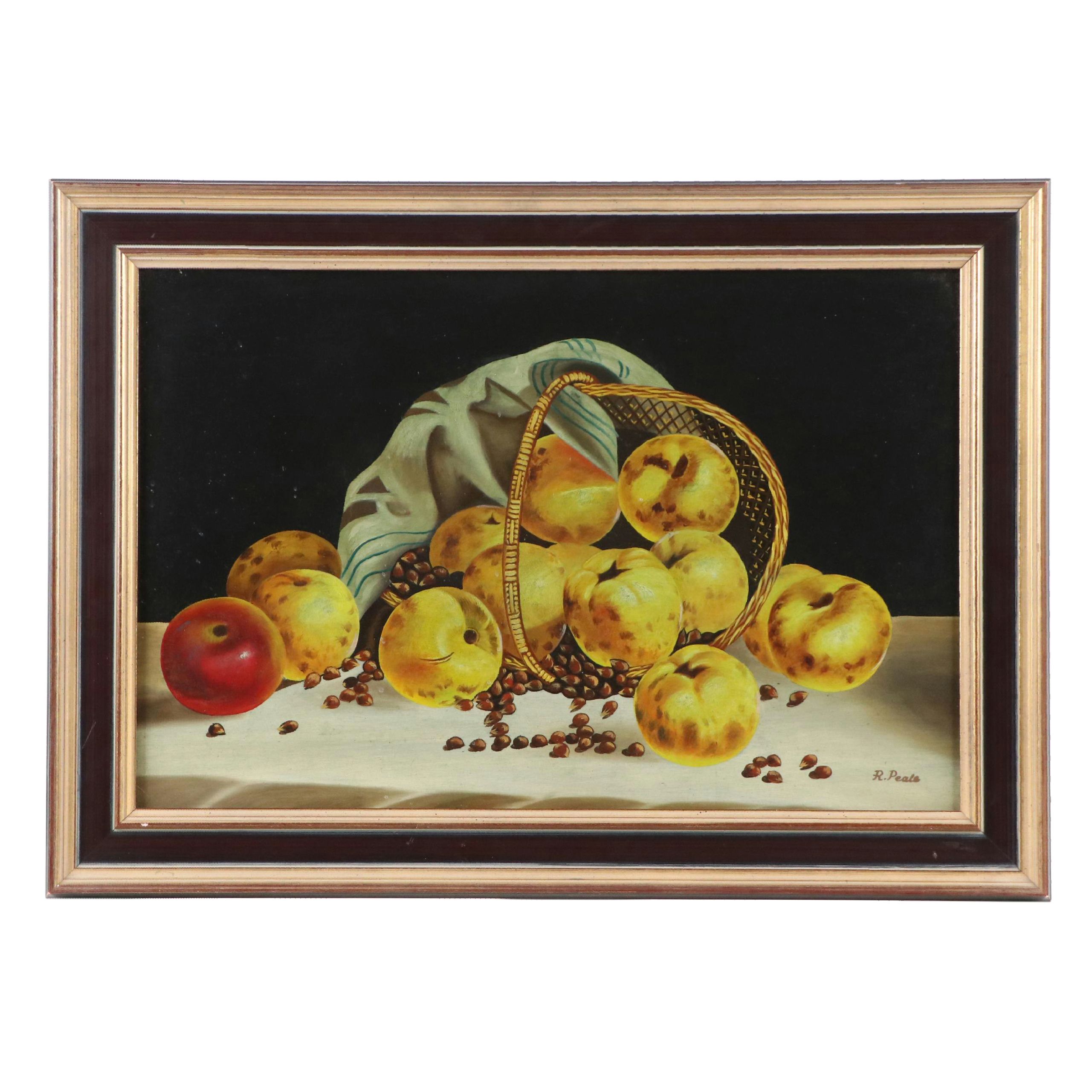 Dutch School Oil Painting Still Life of Yellow Apples, 20th Century