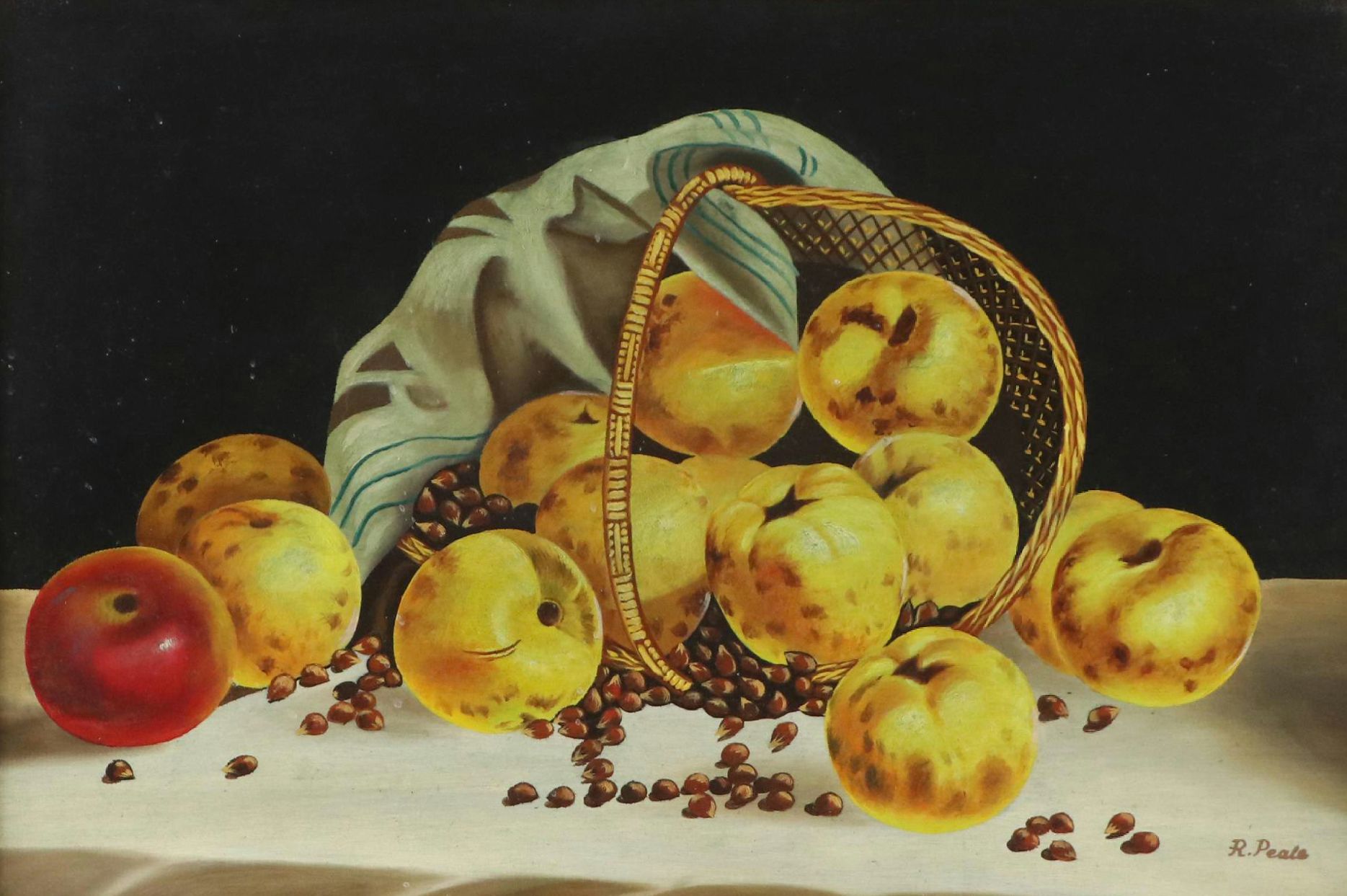 Dutch School Oil Painting Still Life of Yellow Apples, 20th Century
