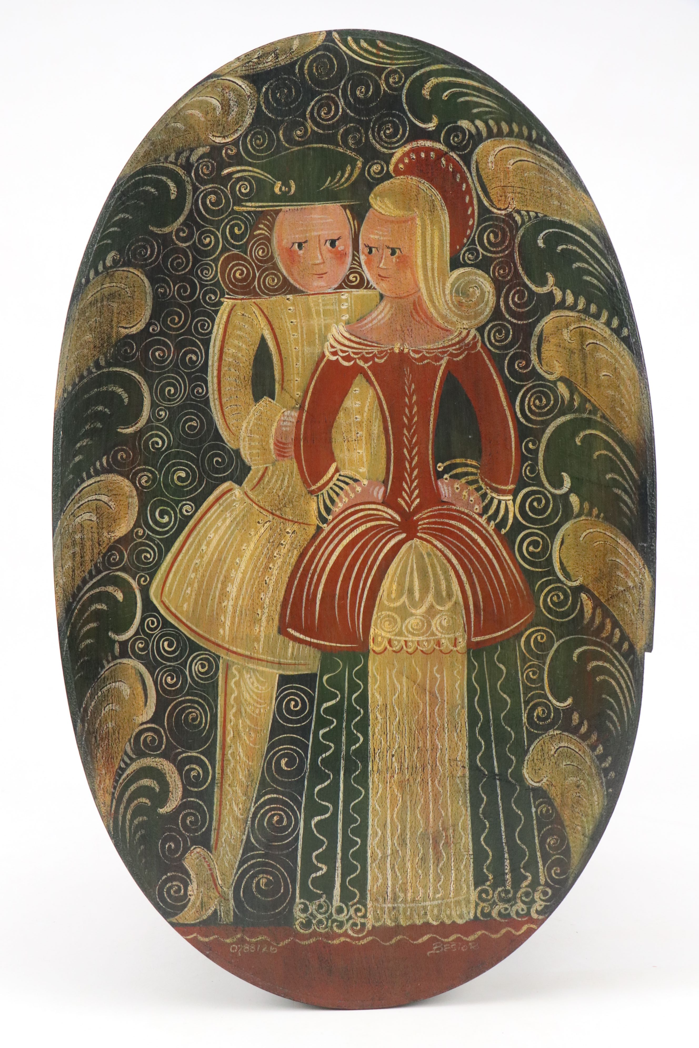 Continental Folk Art Style Wedding Couple Oval Blessings Box