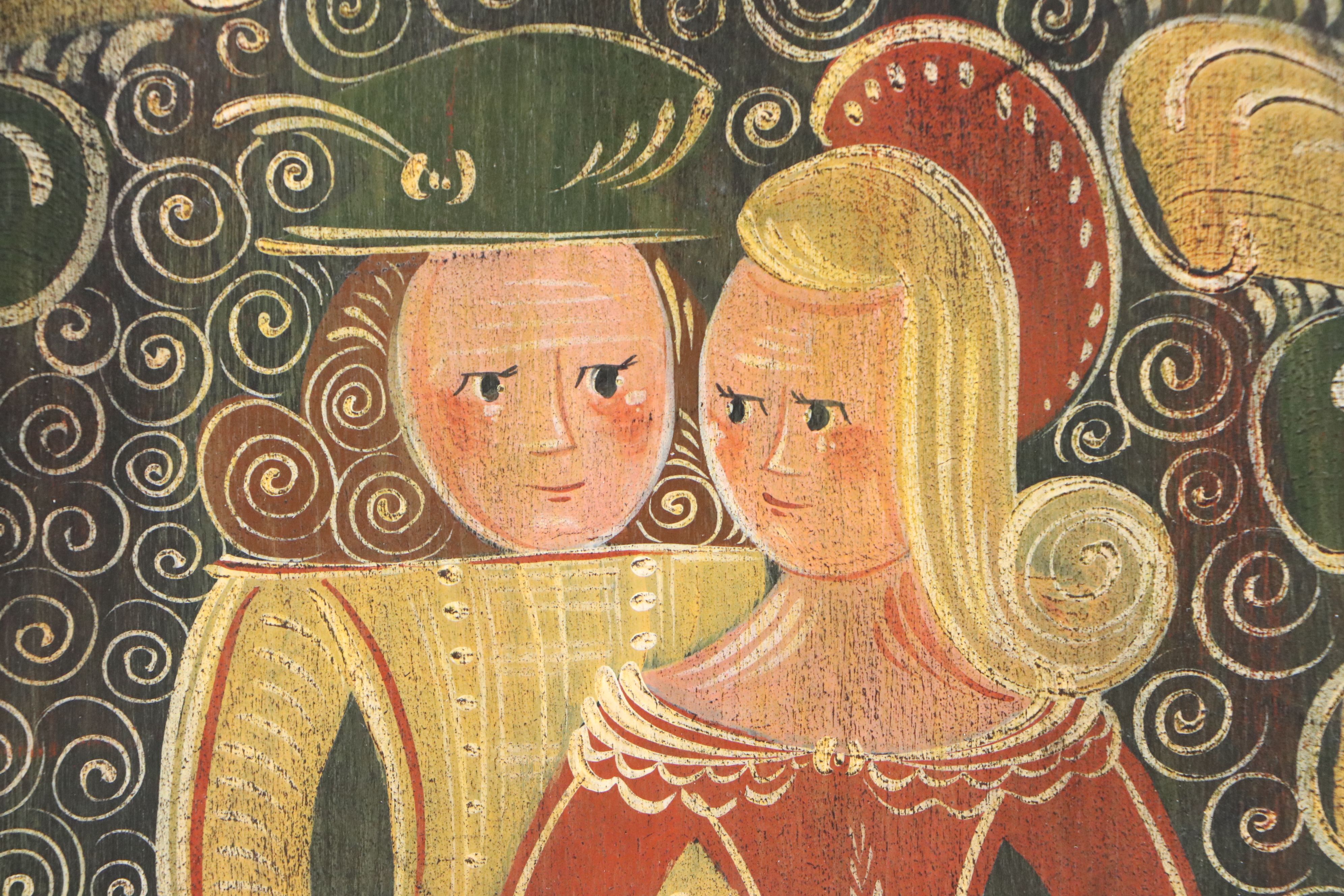 Continental Folk Art Style Wedding Couple Oval Blessings Box