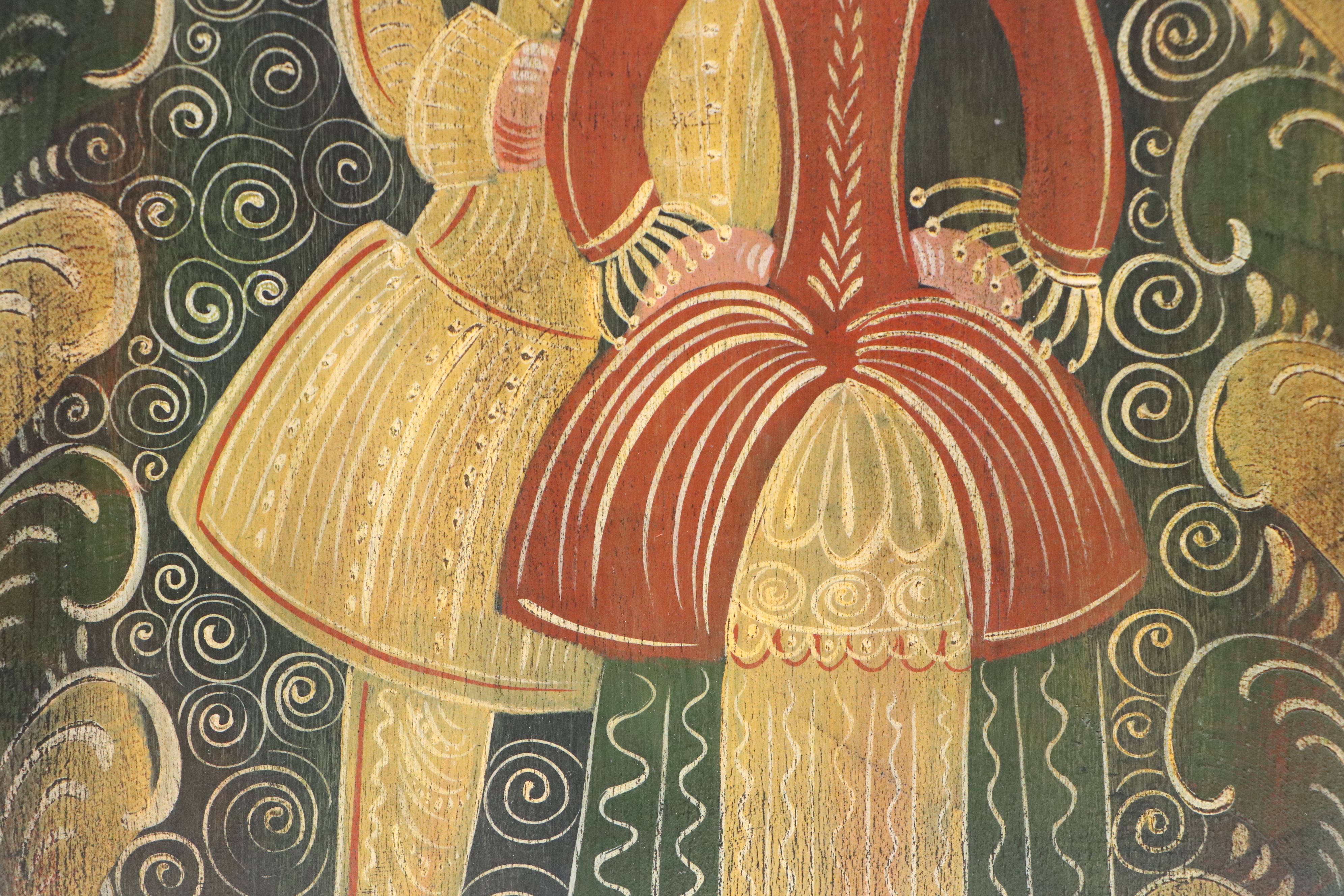 Continental Folk Art Style Wedding Couple Oval Blessings Box