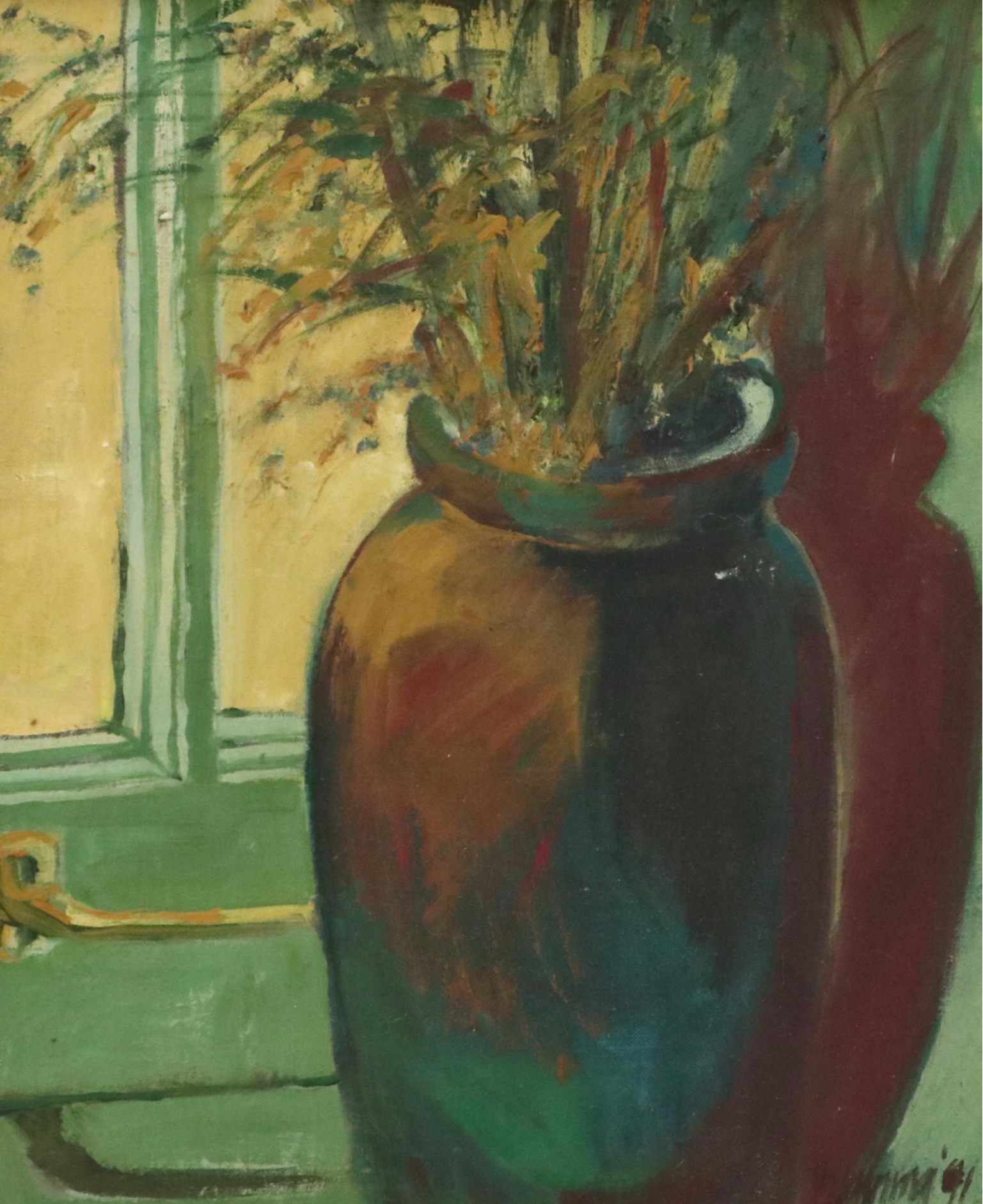 Modernist Floral Still Life Oil Painting, Late 20th Century