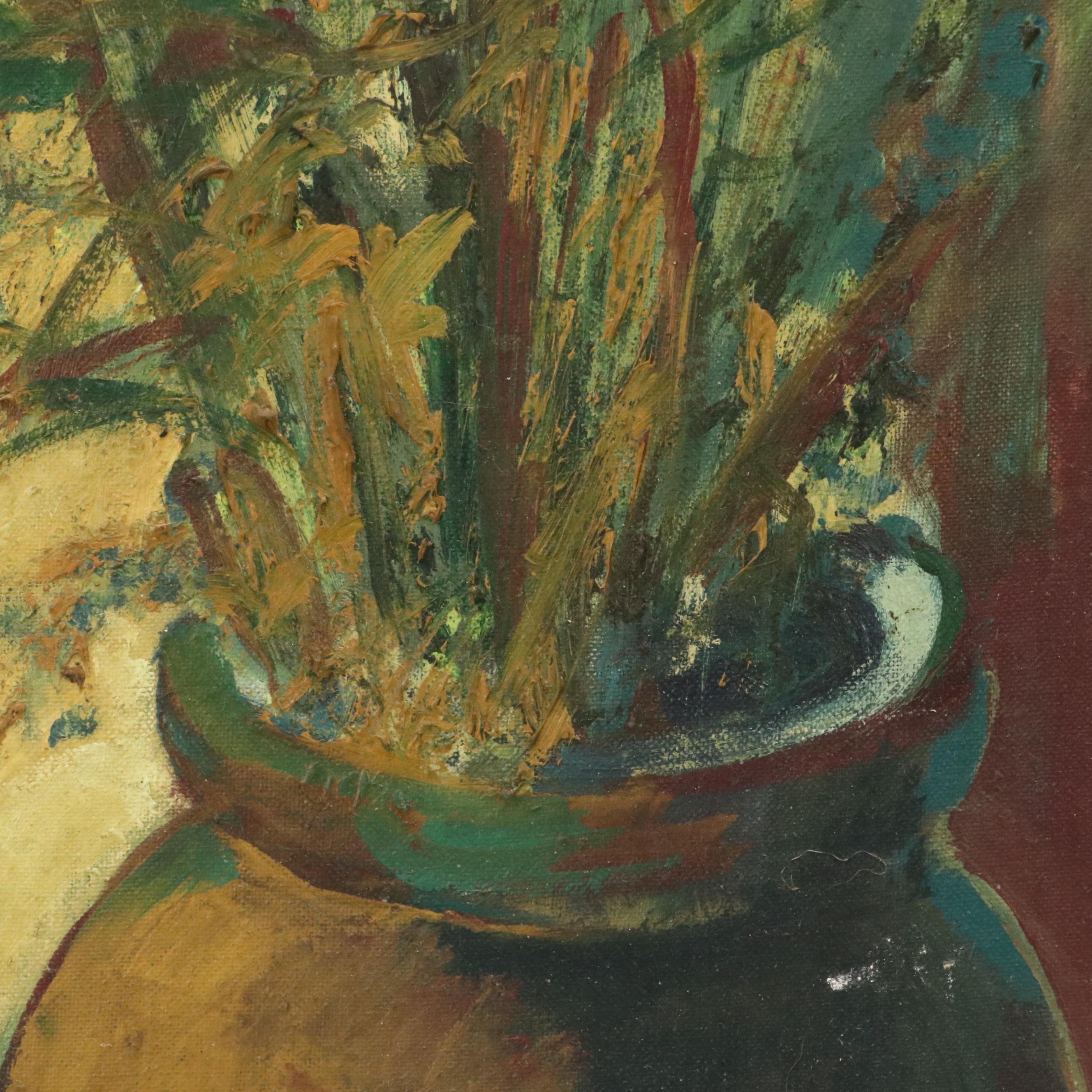 Modernist Floral Still Life Oil Painting, Late 20th Century