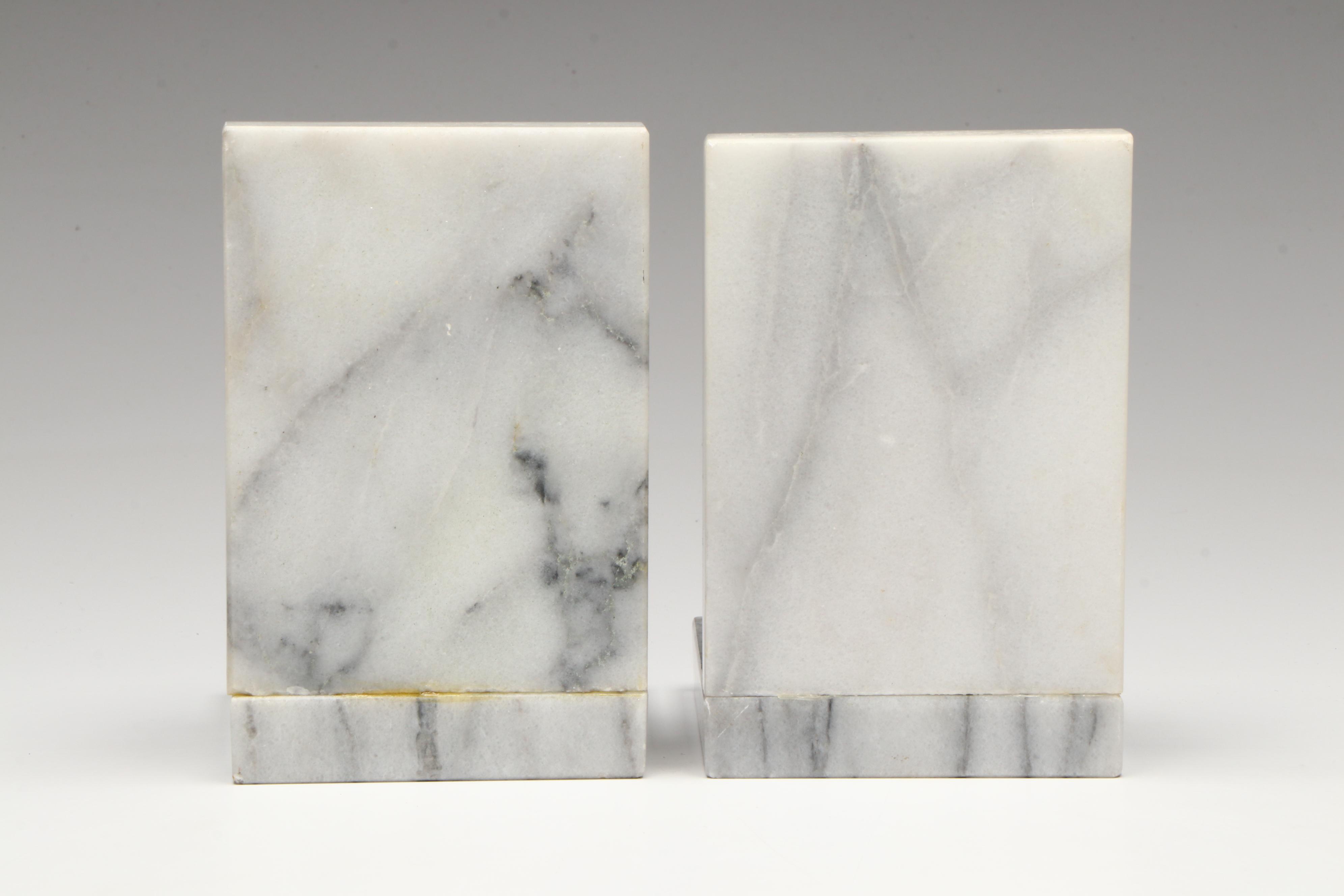 Art Deco Style Marble Bookends with Rose Quartz Grapes and Stone Figurines