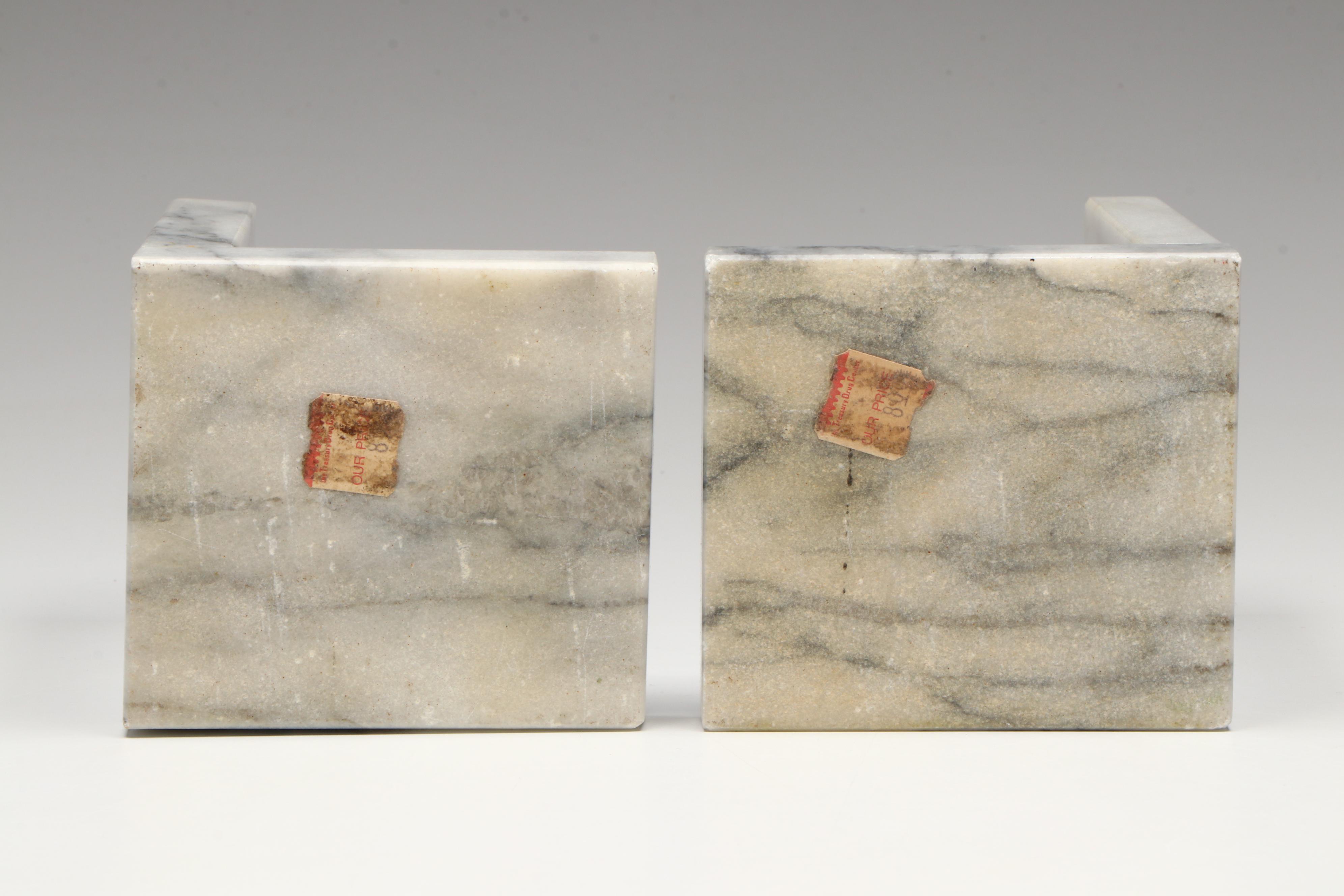 Art Deco Style Marble Bookends with Rose Quartz Grapes and Stone Figurines