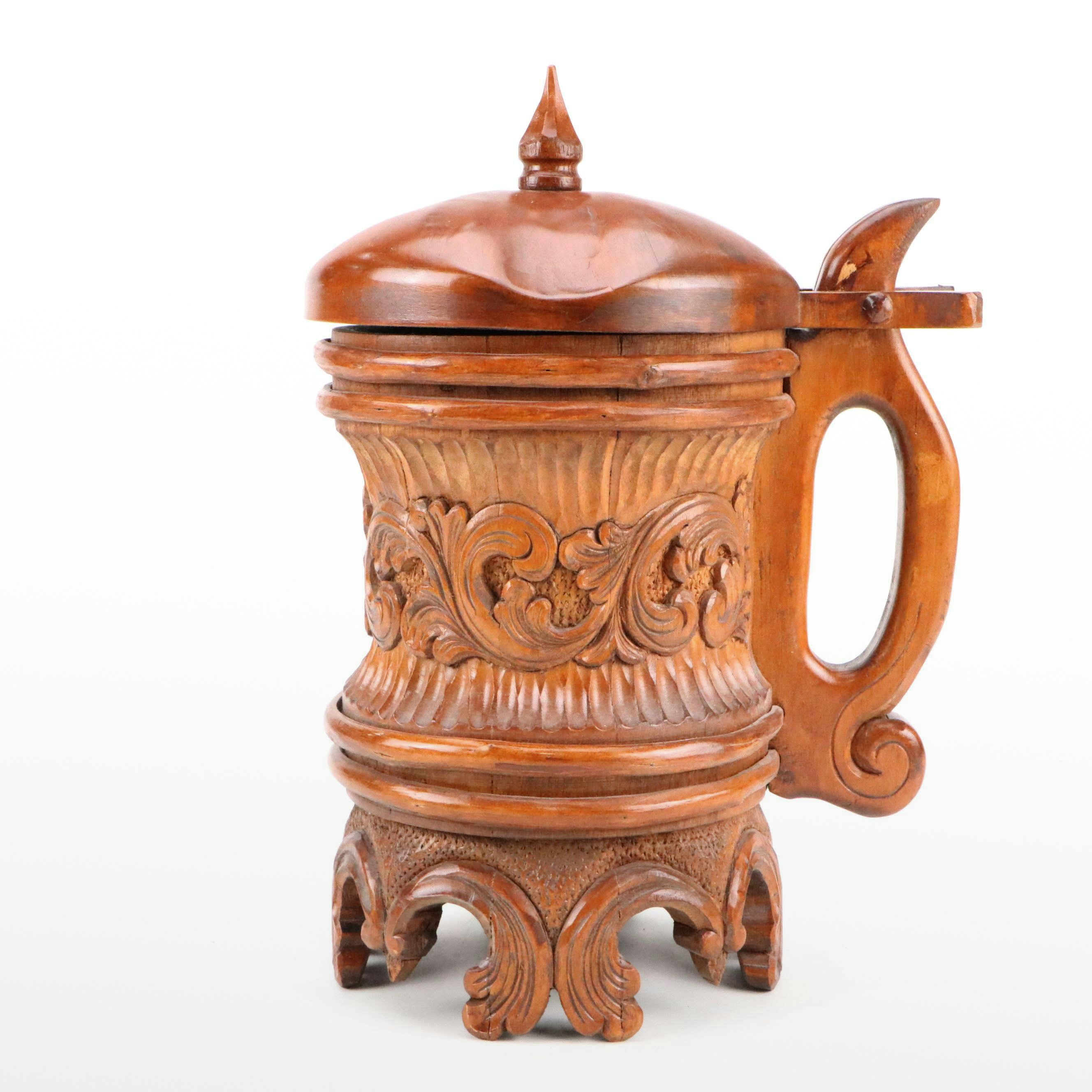 Norwegian Hand-Carved Folk Art Tankard