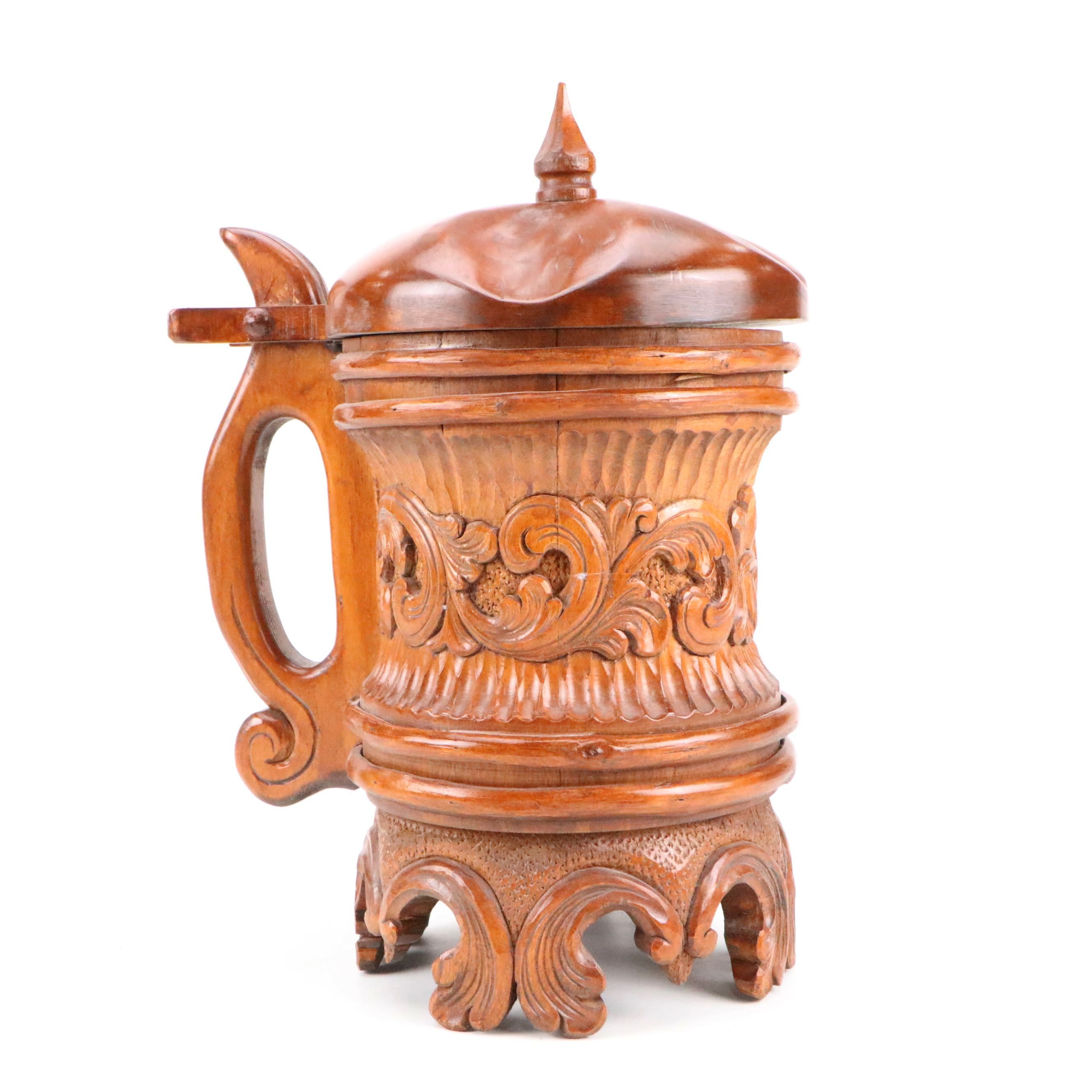 Norwegian Hand-Carved Folk Art Tankard