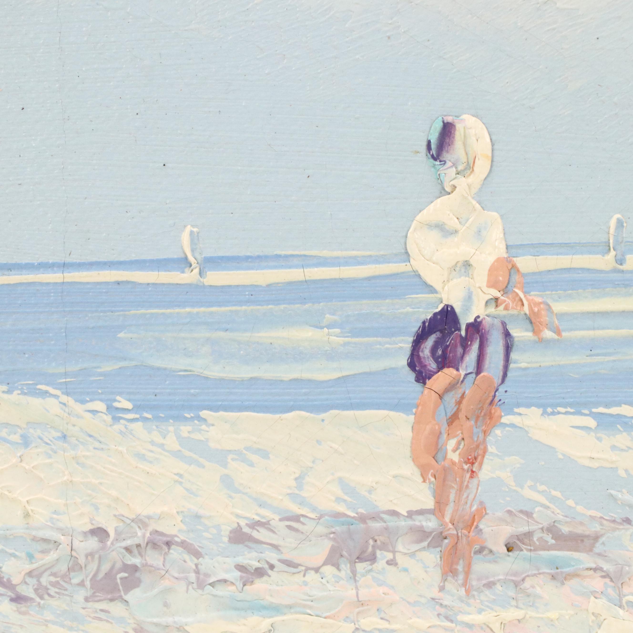 M. Charlot Impressionistic Oil Paintings of Arc de Triomphe and Women at Beach