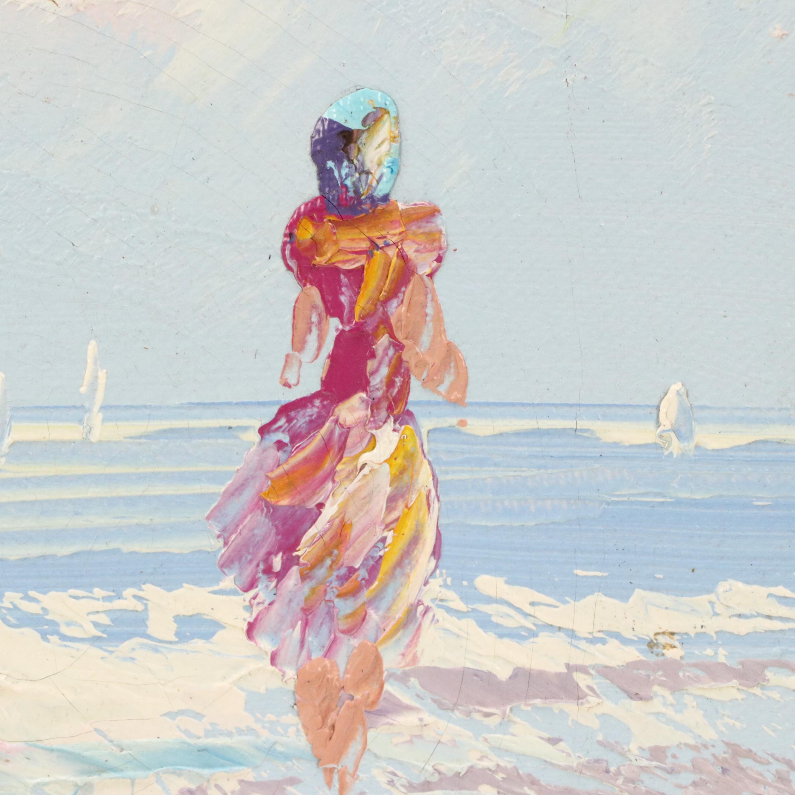 M. Charlot Impressionistic Oil Paintings of Arc de Triomphe and Women at Beach