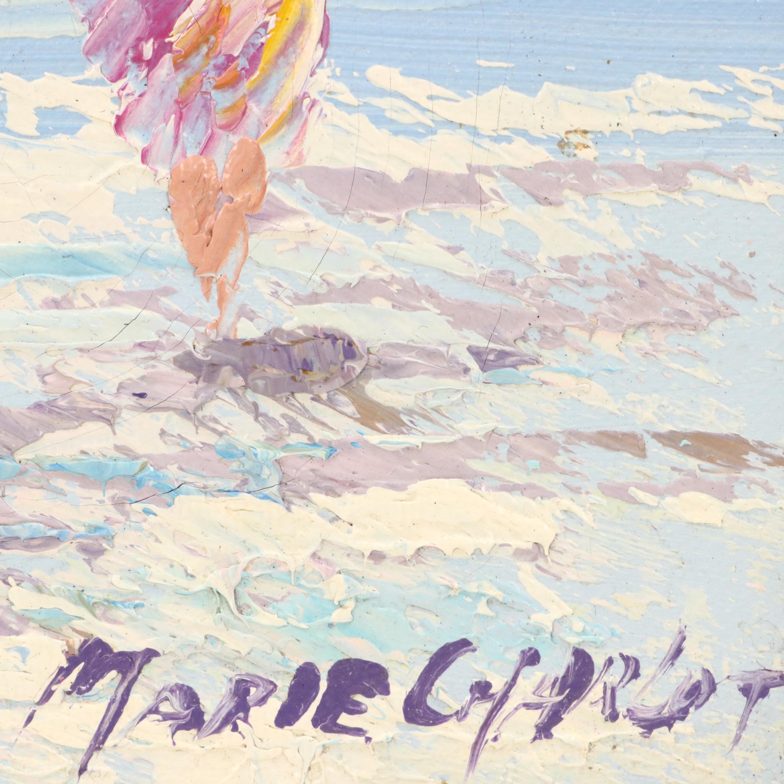 M. Charlot Impressionistic Oil Paintings of Arc de Triomphe and Women at Beach