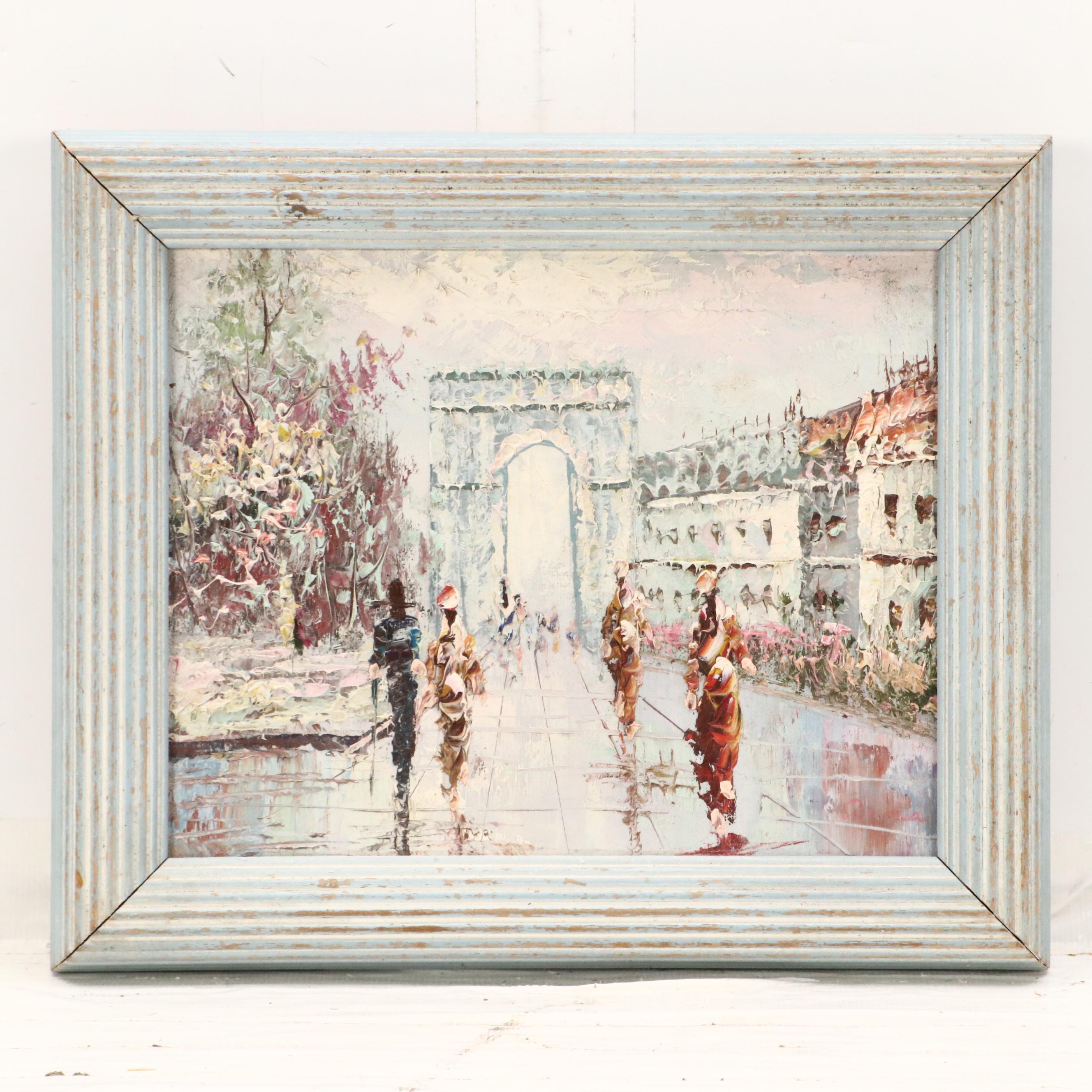 M. Charlot Impressionistic Oil Paintings of Arc de Triomphe and Women at Beach