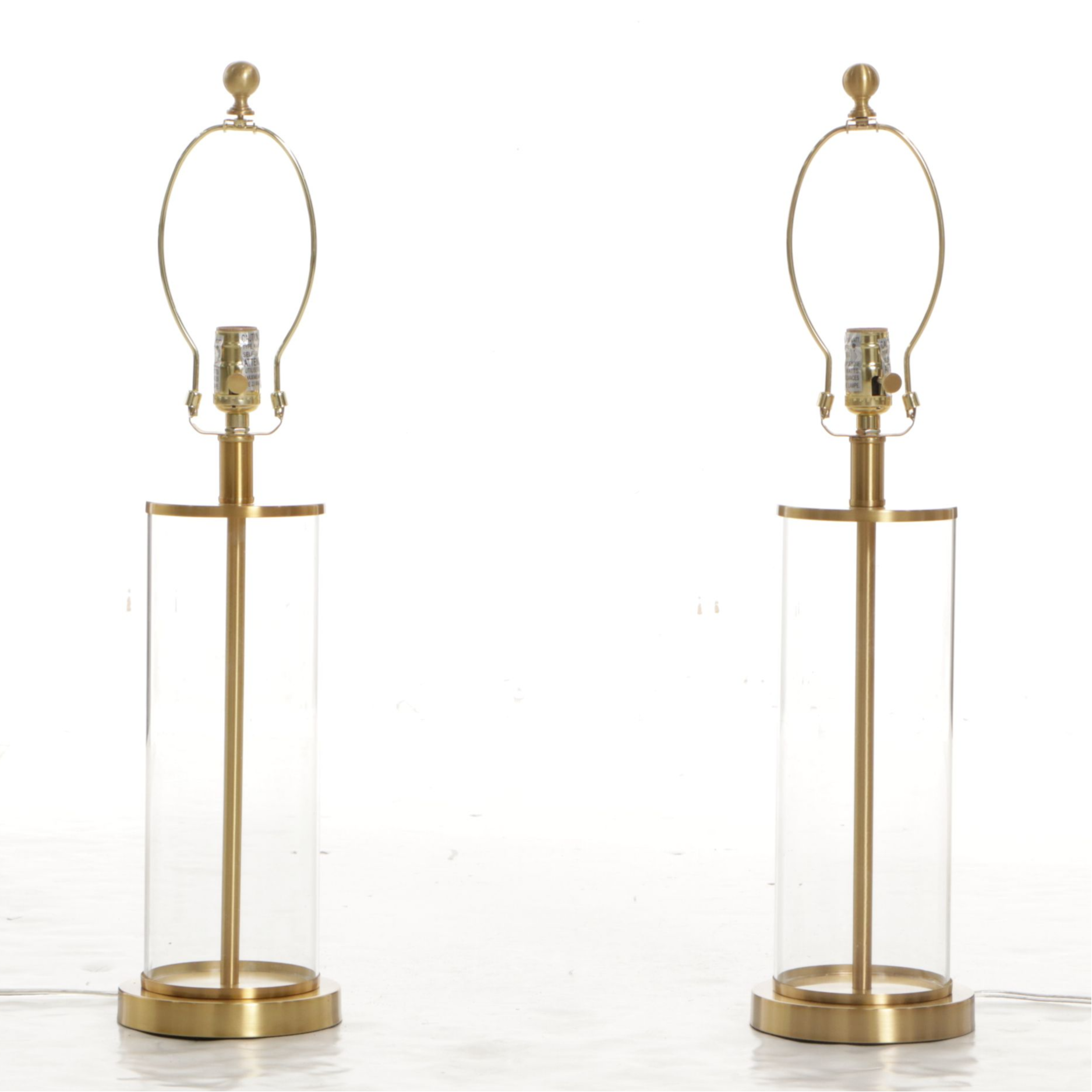 Ralph Lauren Glass and Brass Cylinder Table Lamps