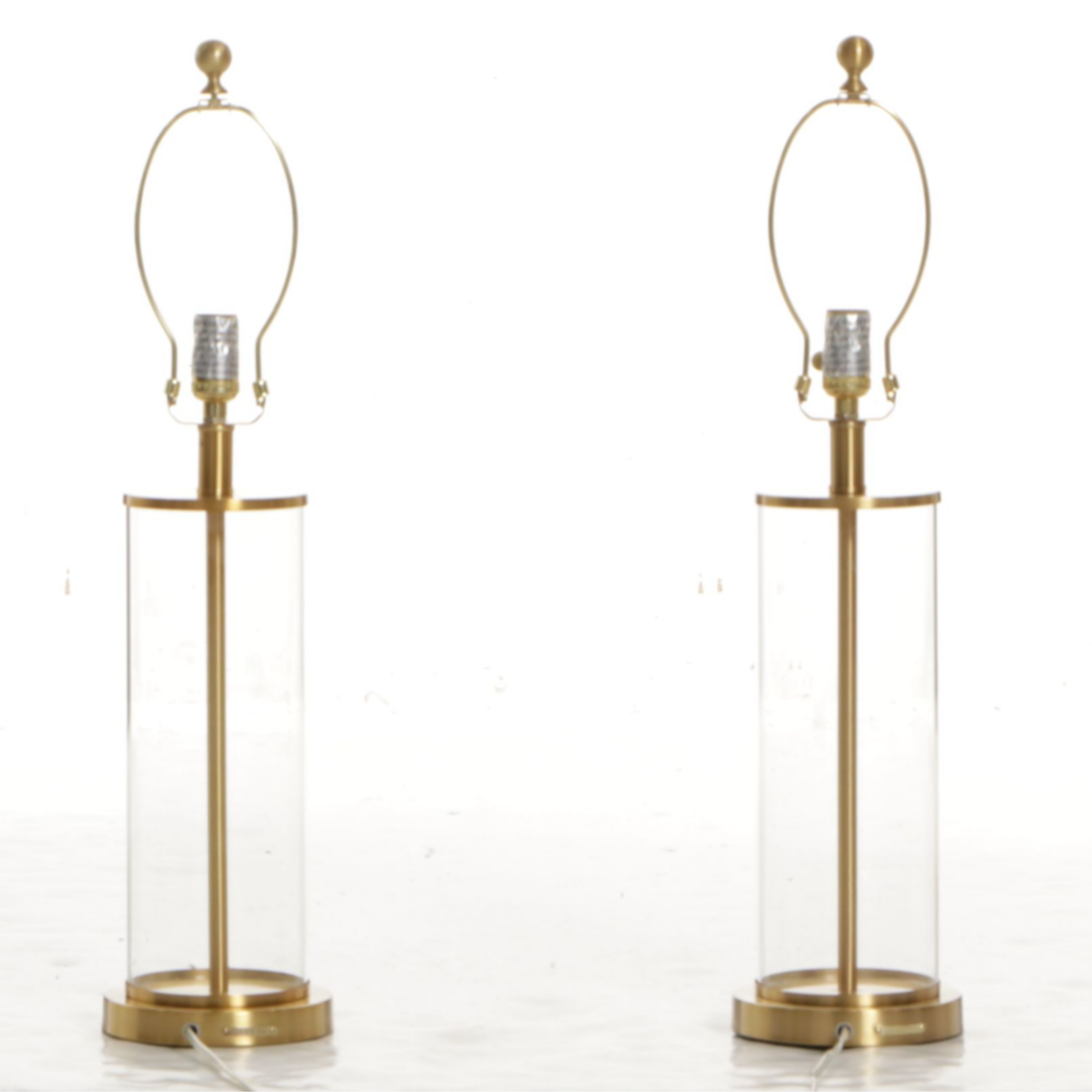 Ralph Lauren Glass and Brass Cylinder Table Lamps