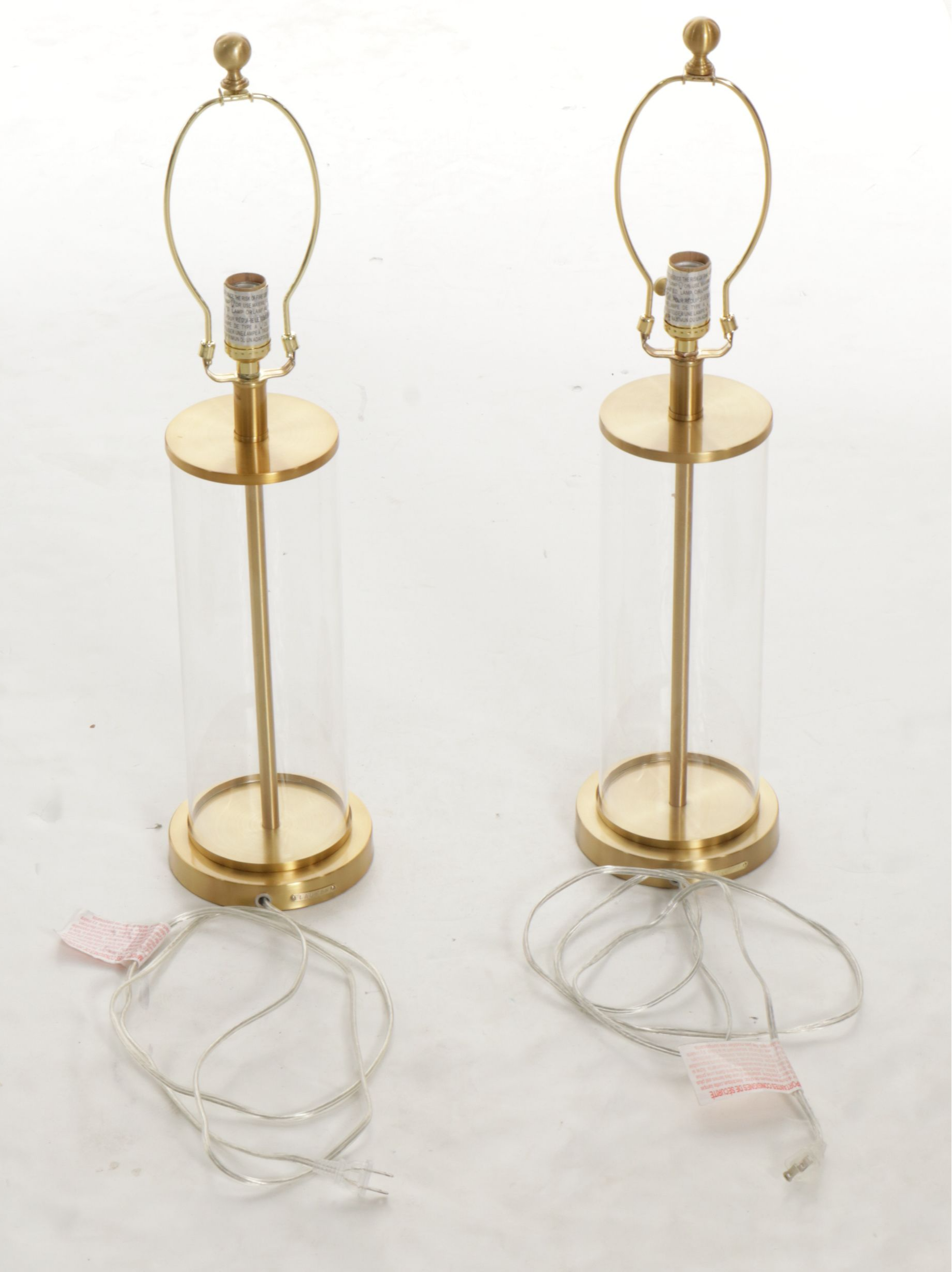 Ralph Lauren Glass and Brass Cylinder Table Lamps