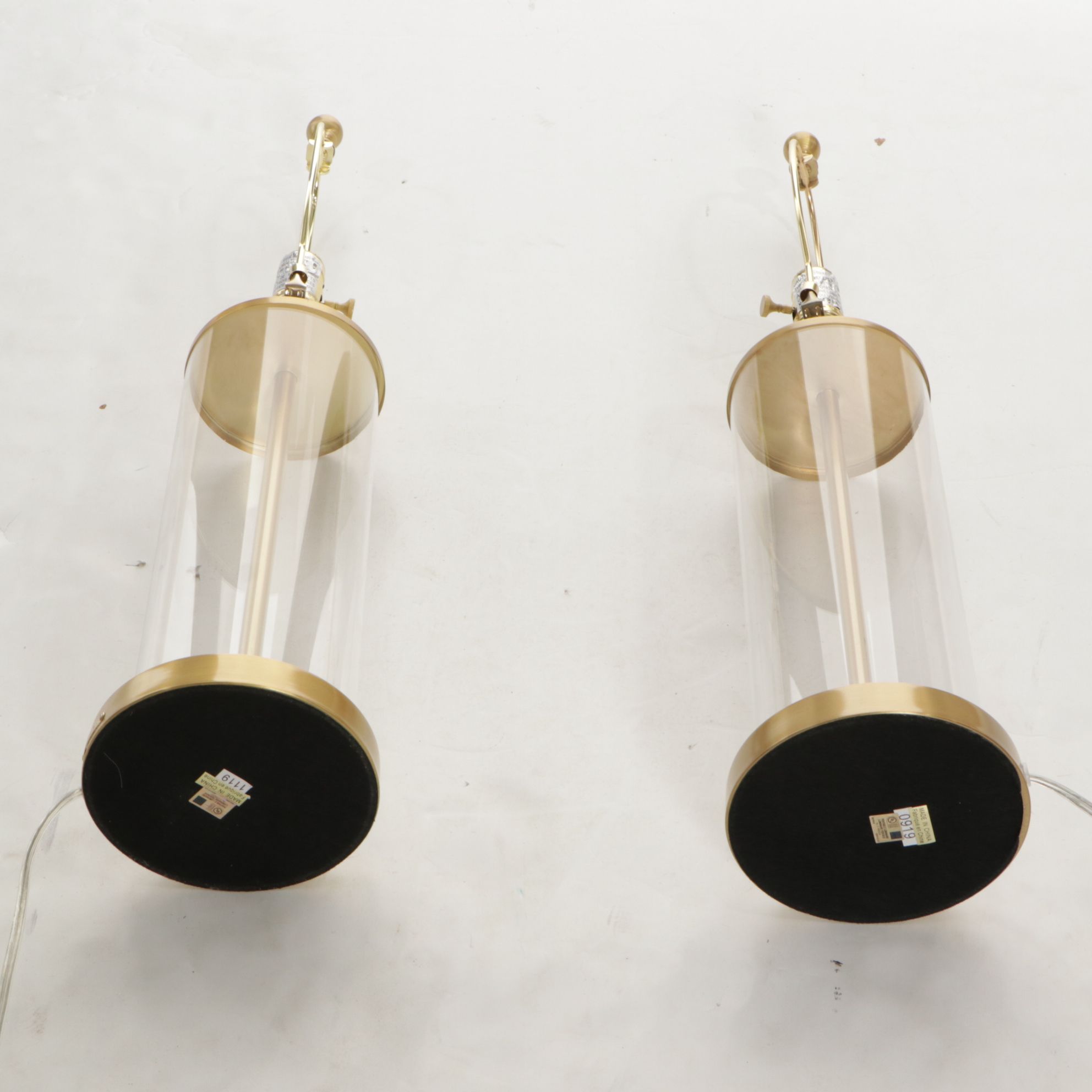 Ralph Lauren Glass and Brass Cylinder Table Lamps