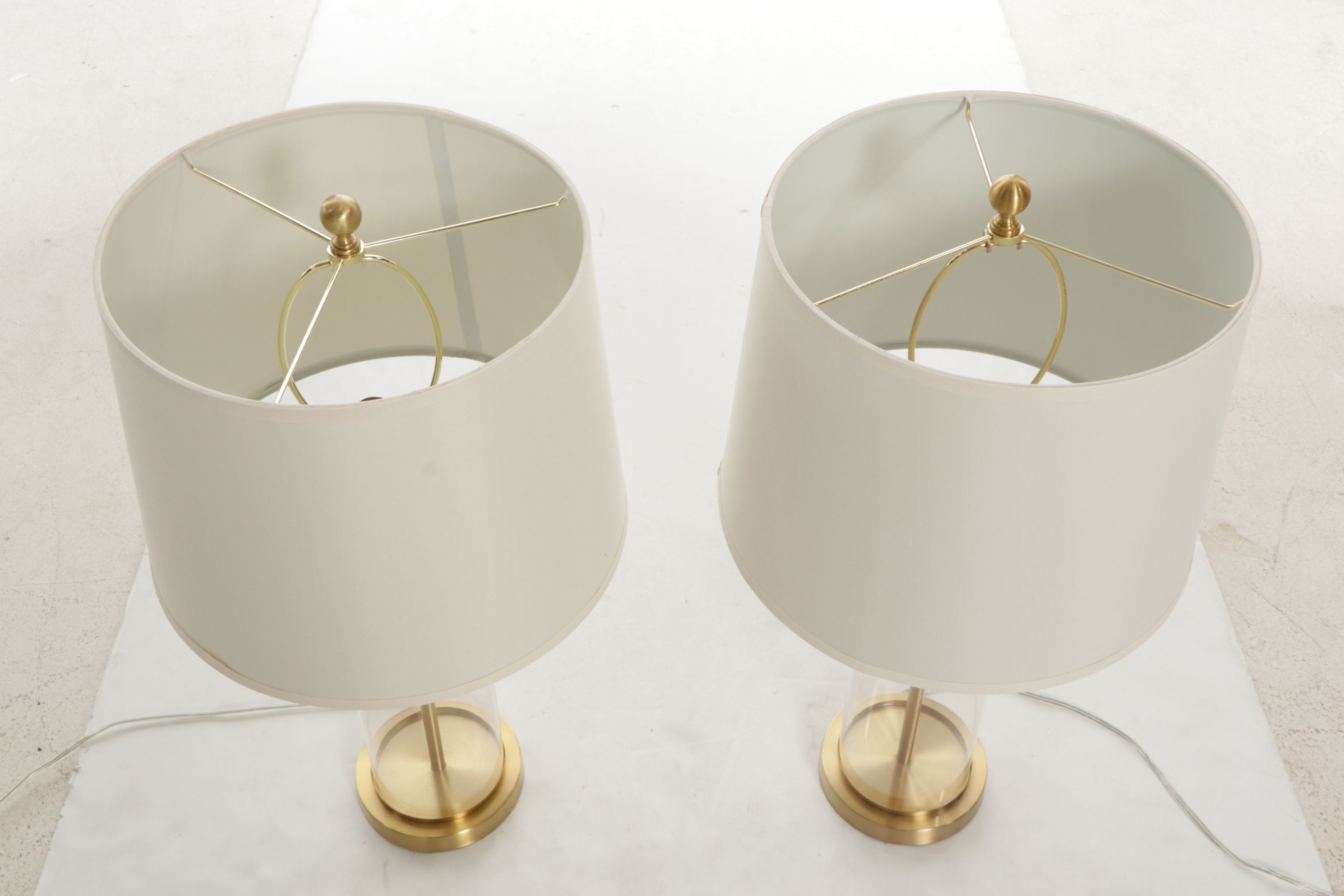 Ralph Lauren Glass and Brass Cylinder Table Lamps