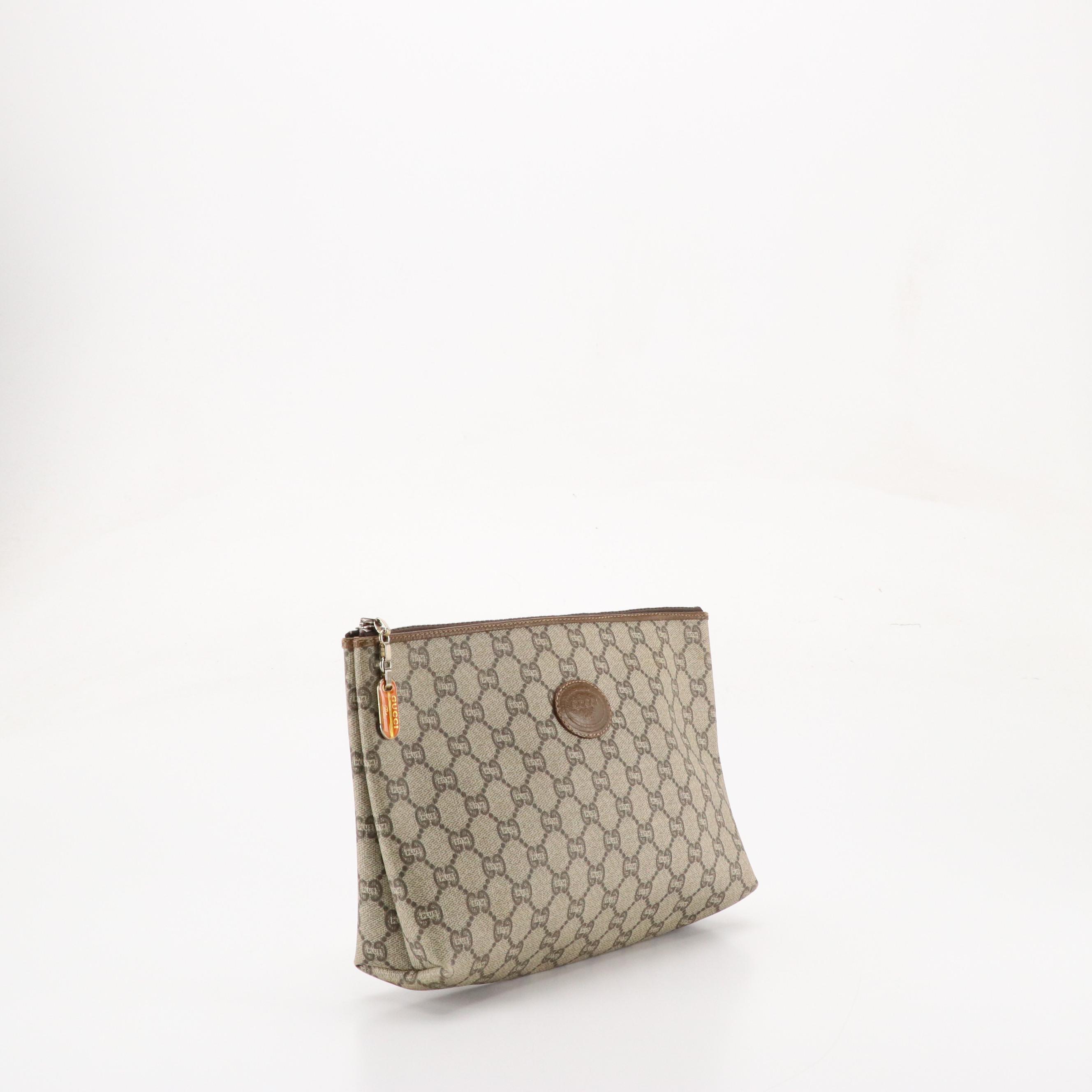 Gucci Plus Cosmetic Zip Pouch/Clutch in GG Plus Supreme Canvas and Leather