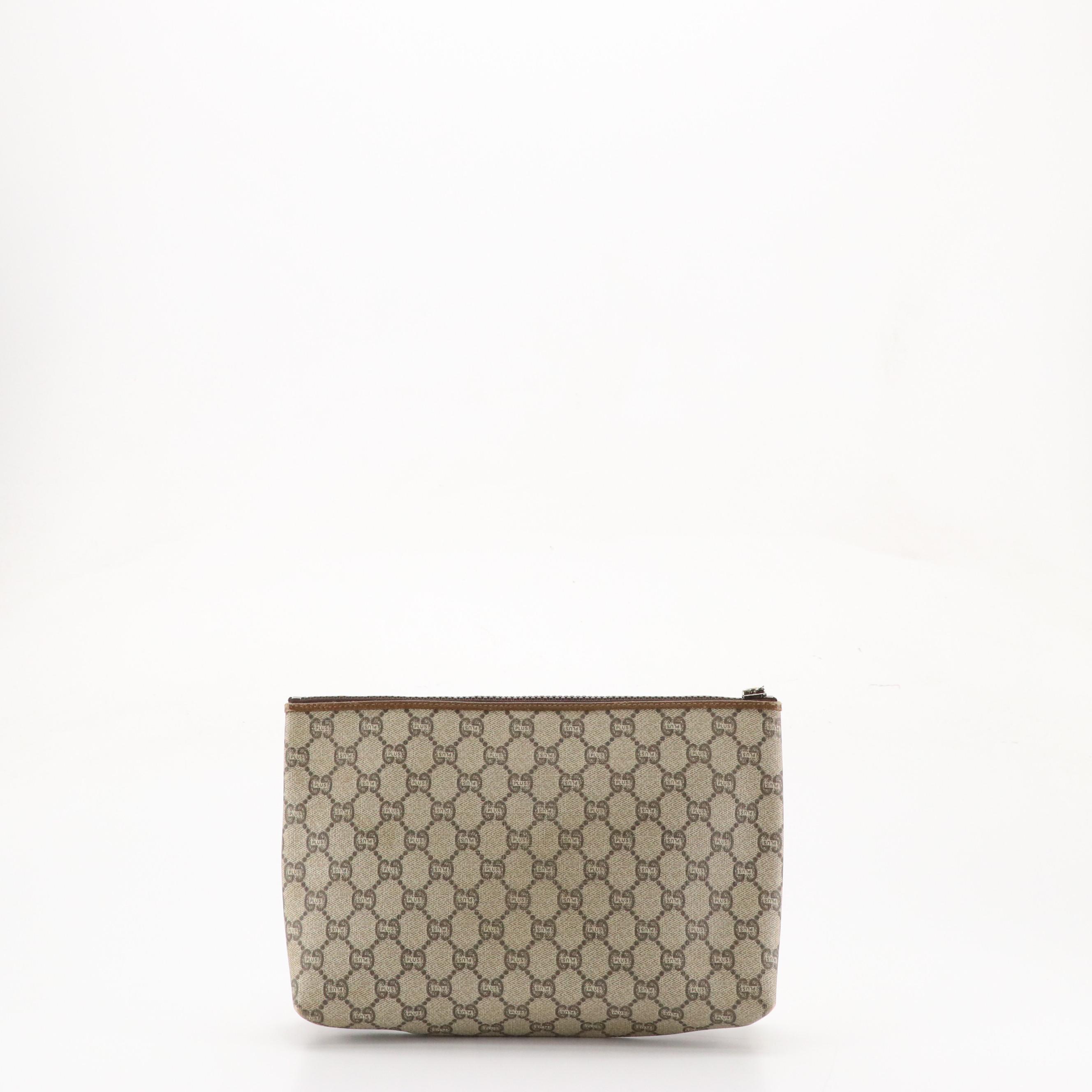 Gucci Plus Cosmetic Zip Pouch/Clutch in GG Plus Supreme Canvas and Leather