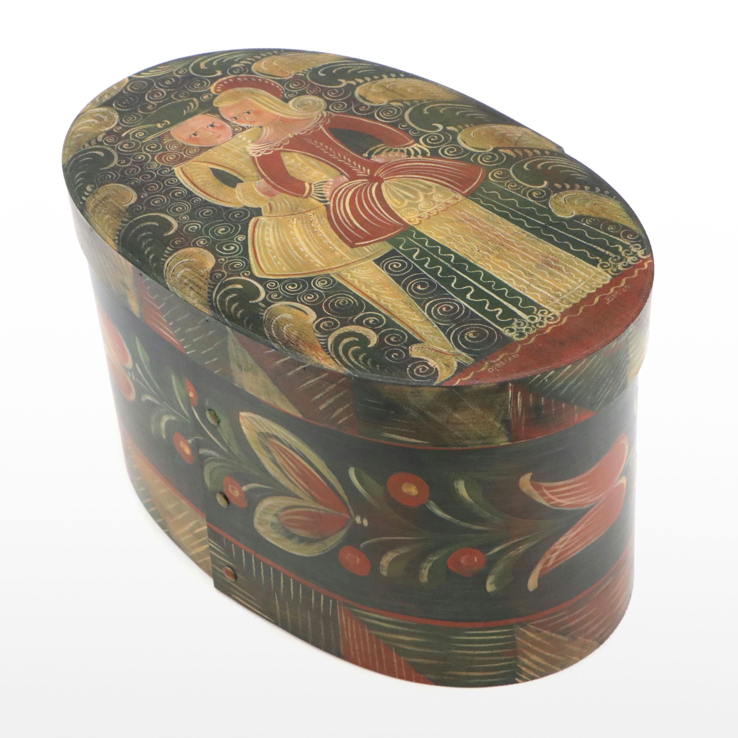 Continental Folk Art Style Wedding Couple Oval Blessings Box