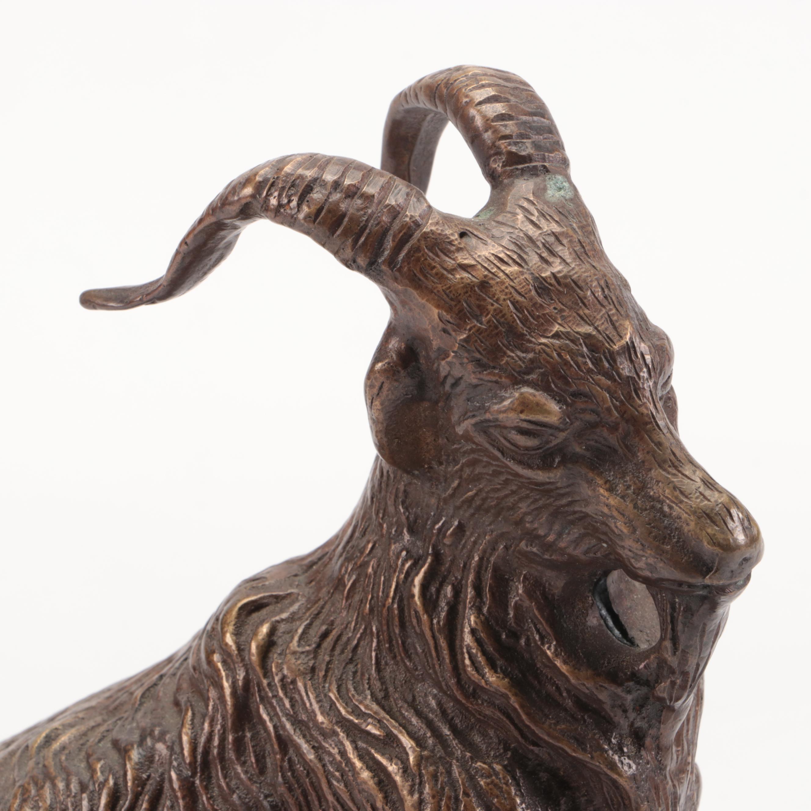 San Pacific International Bronzed Metal Goat Sculpture