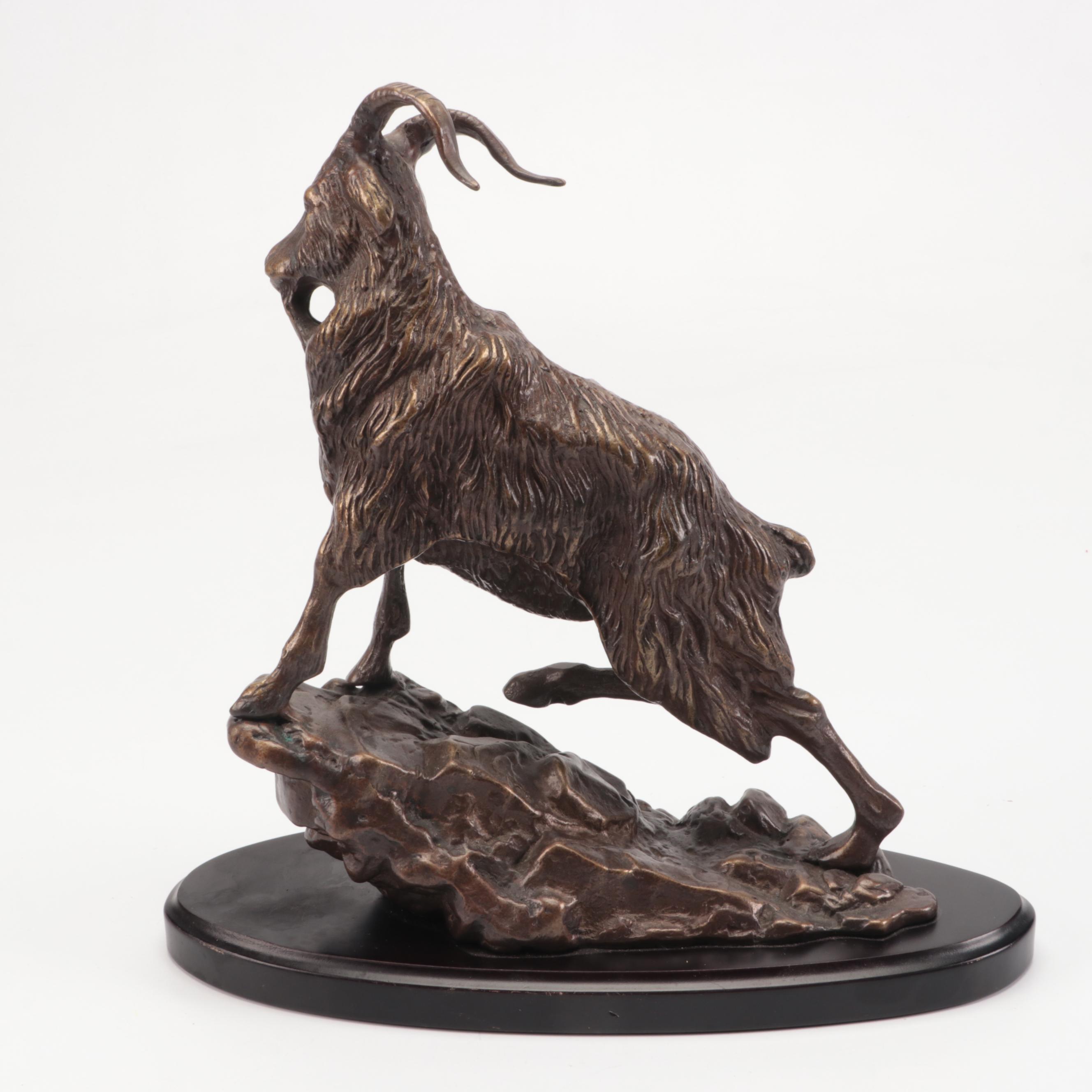 San Pacific International Bronzed Metal Goat Sculpture