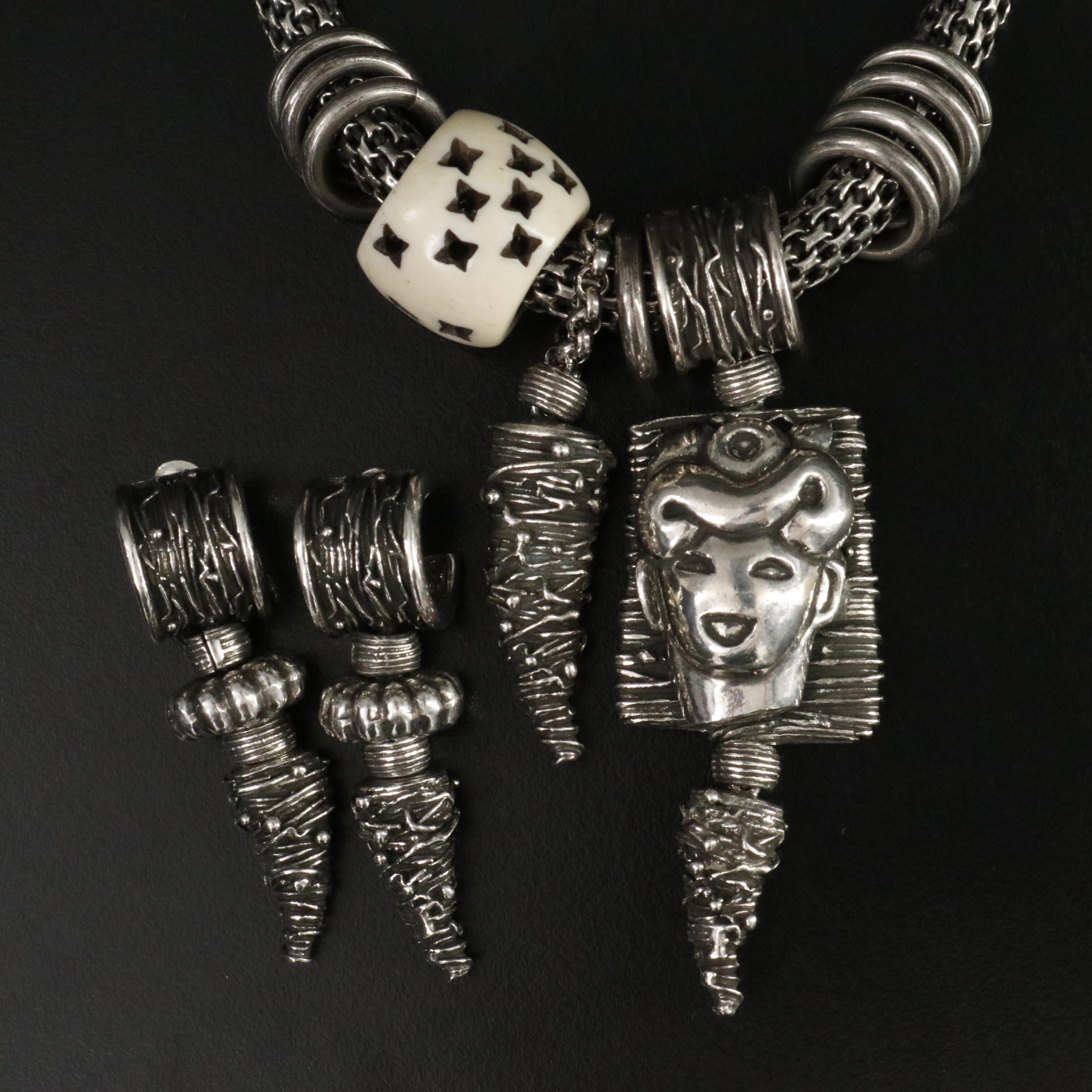 Folli Follie Sterling Necklace and Earrings Featuring Bone