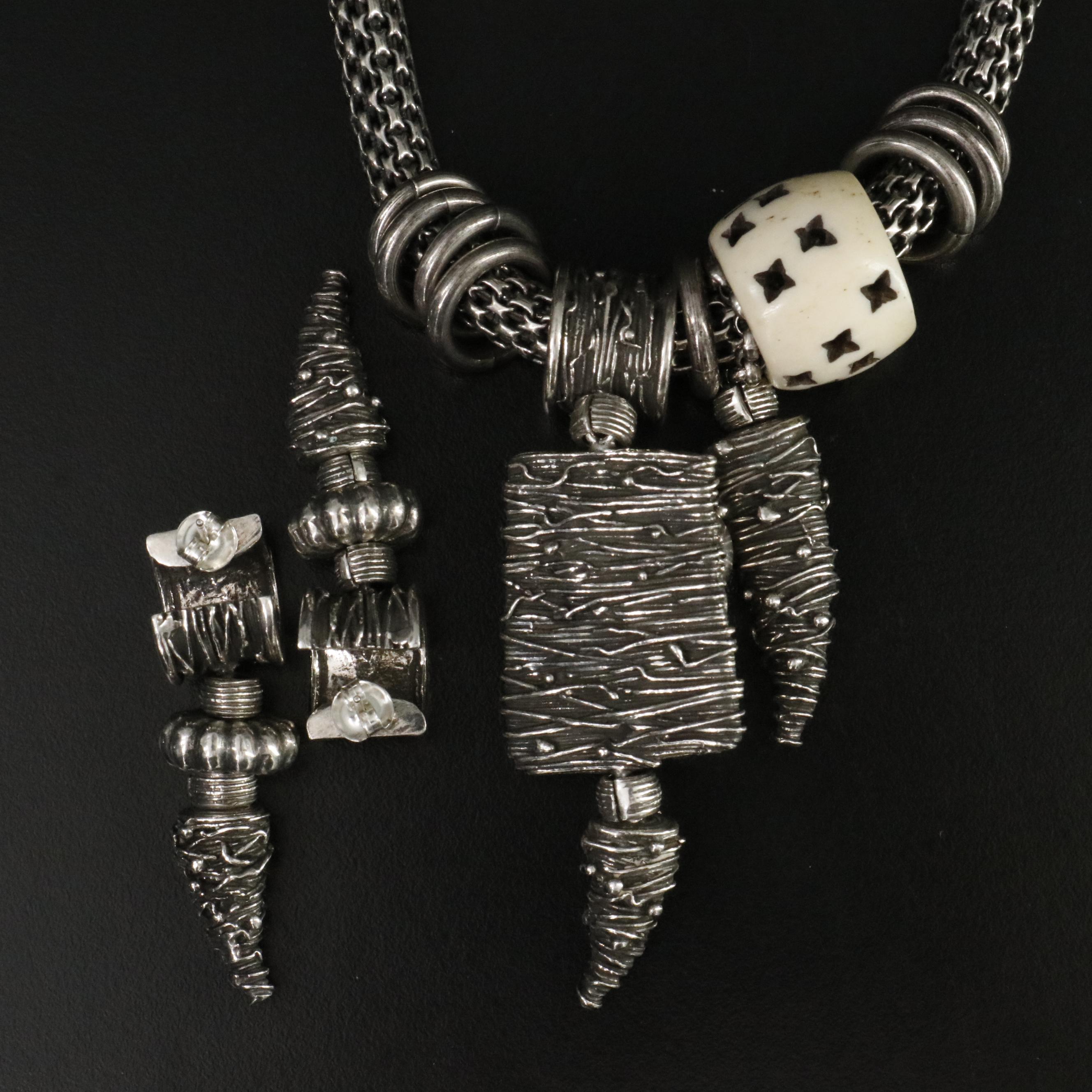 Folli Follie Sterling Necklace and Earrings Featuring Bone