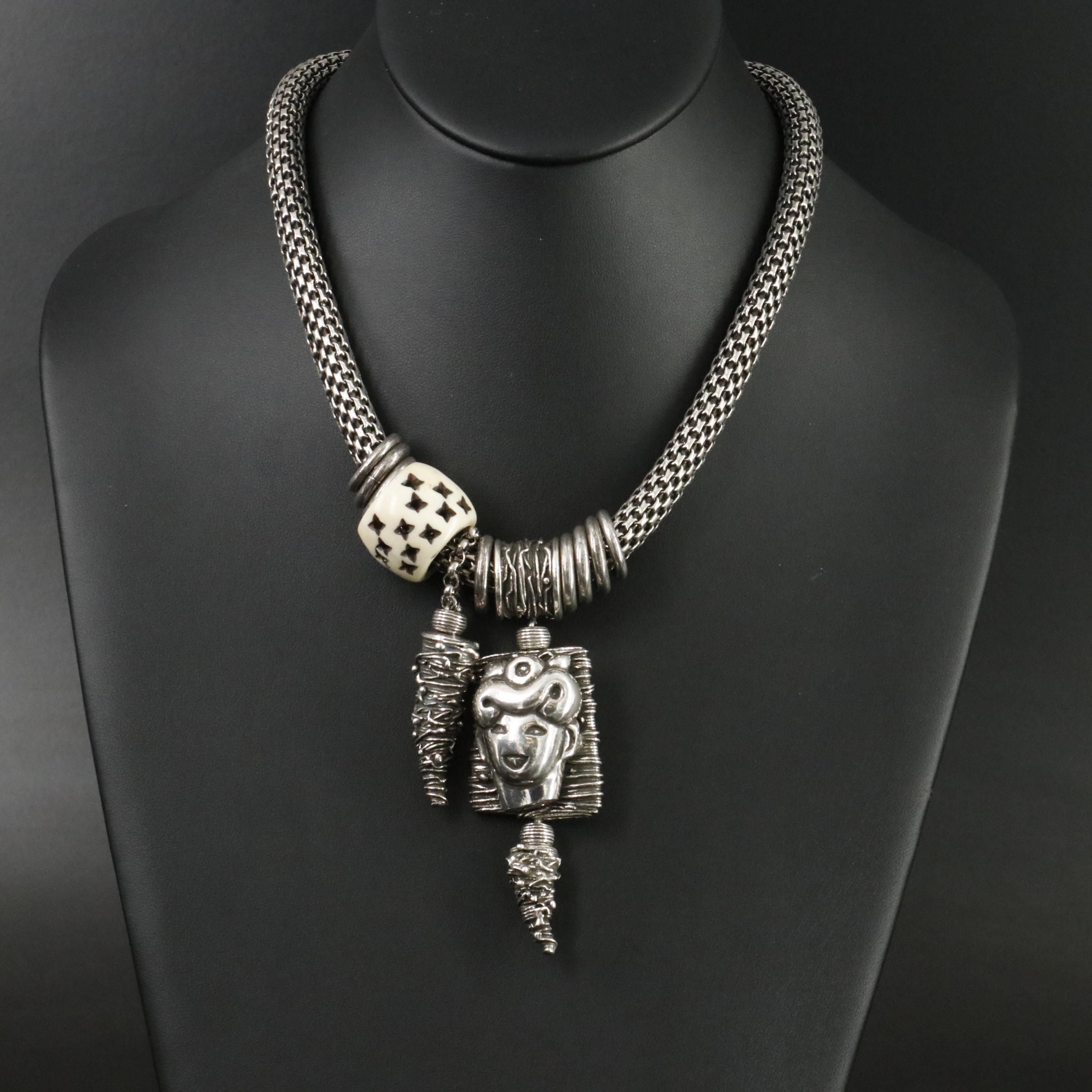 Folli Follie Sterling Necklace and Earrings Featuring Bone