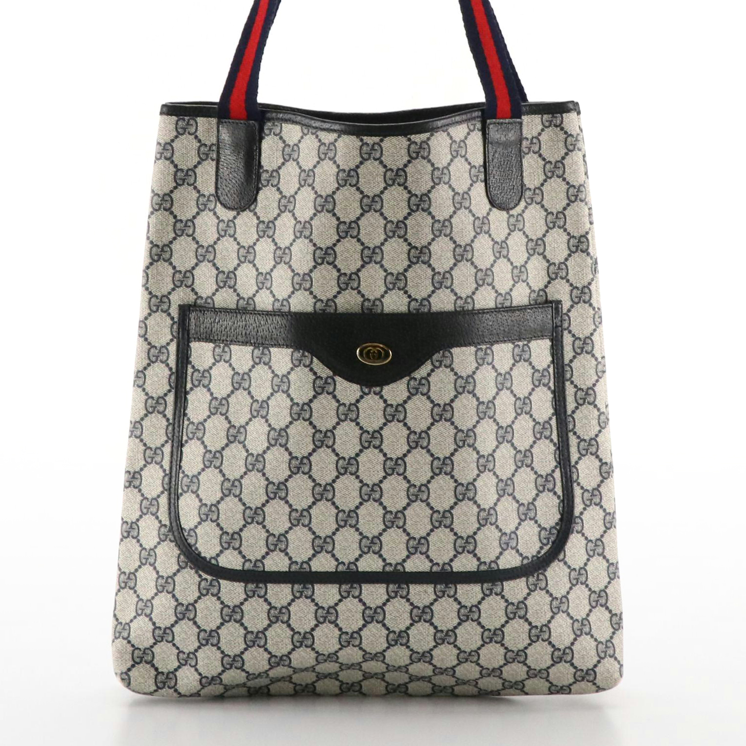 Gucci Accessory Collection Front Pocket Tote GG Supreme Canvas, Leather & Web
