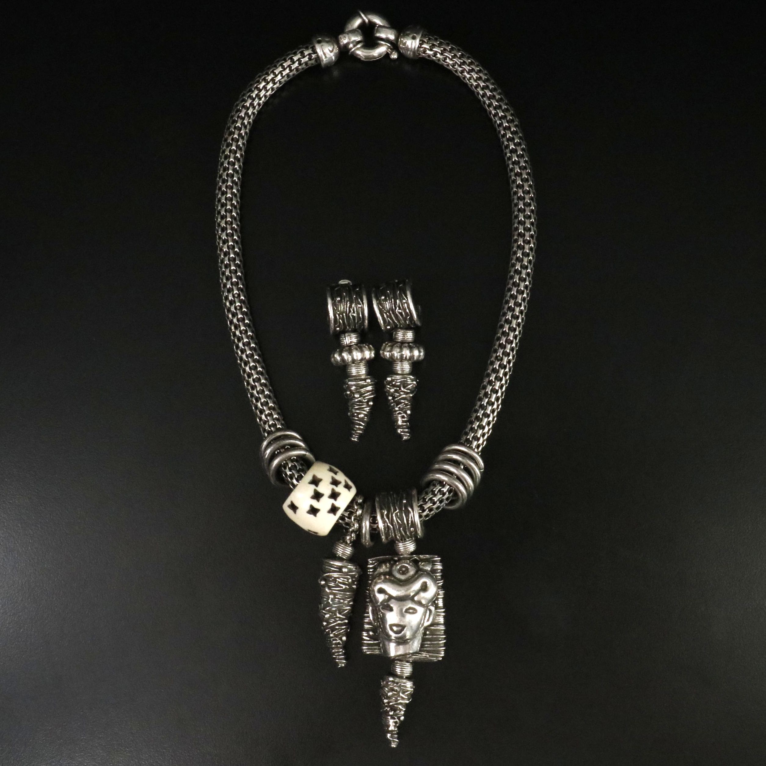 Folli Follie Sterling Necklace and Earrings Featuring Bone