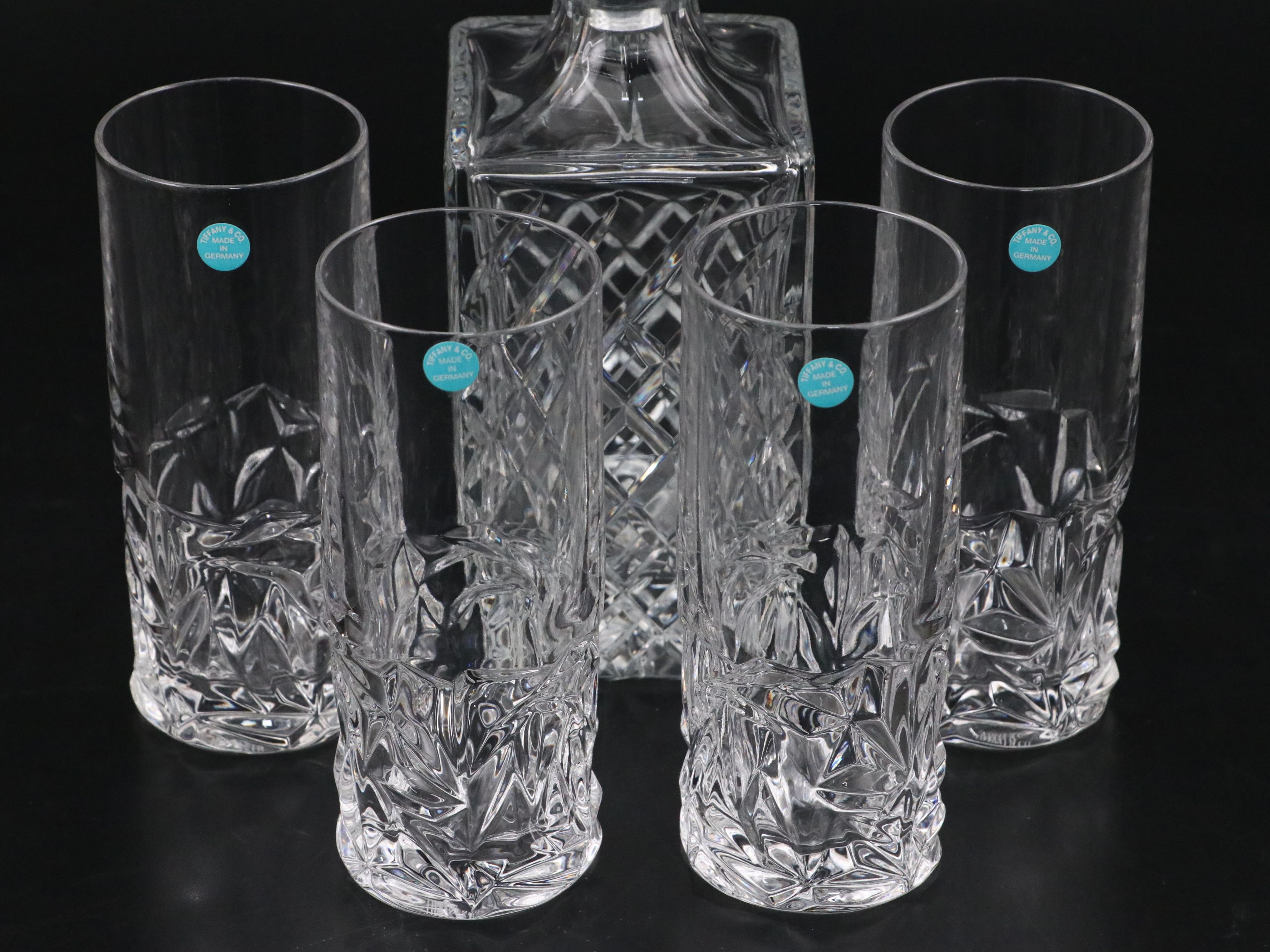Tiffany & Co. "Rock Cut" Crystal Highball Glasses with Other Crystal Decanter