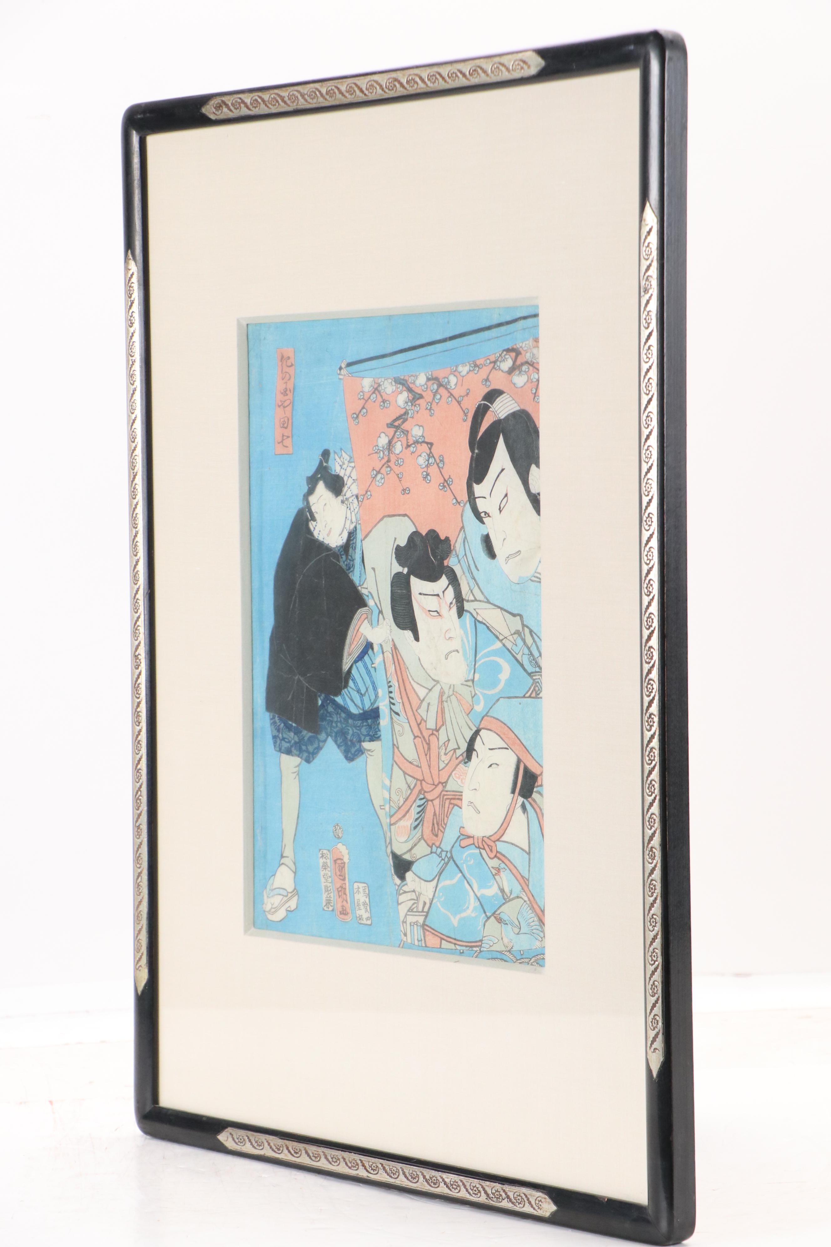 Utagawa Kuniaki Woodblock of Kabuki Theater Scene, 1862
