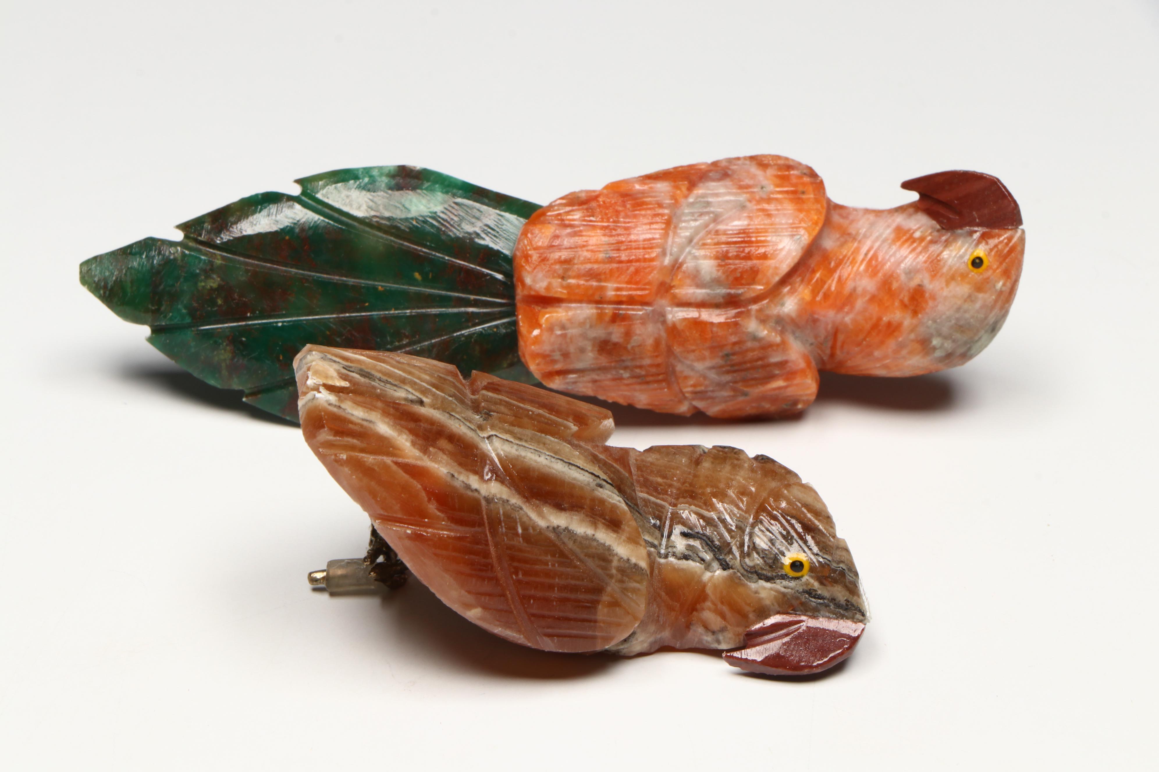 Art Deco Style Marble Bookends with Rose Quartz Grapes and Stone Figurines