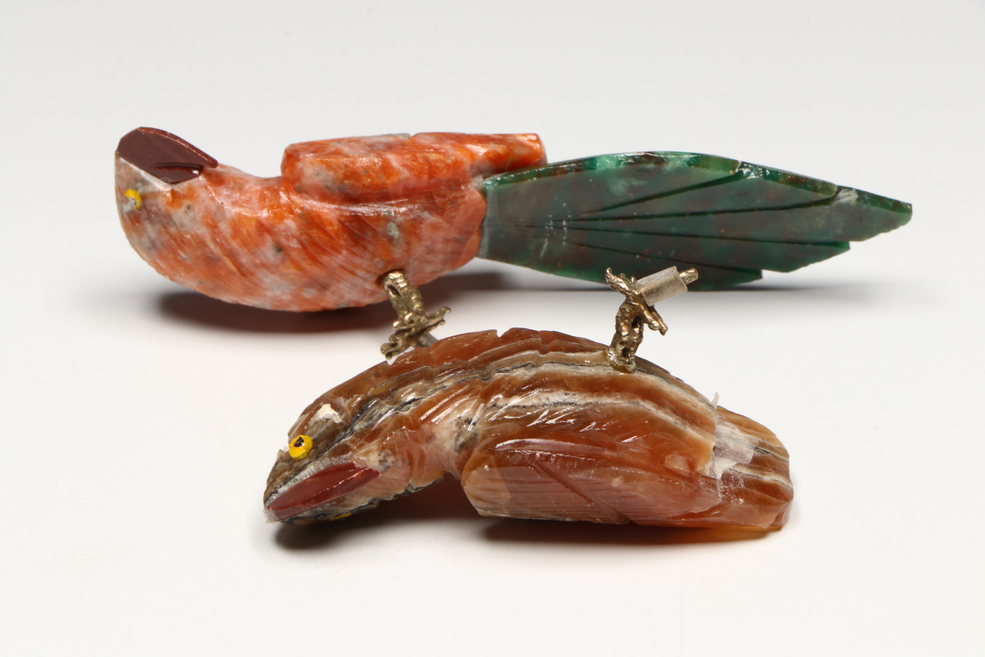 Art Deco Style Marble Bookends with Rose Quartz Grapes and Stone Figurines