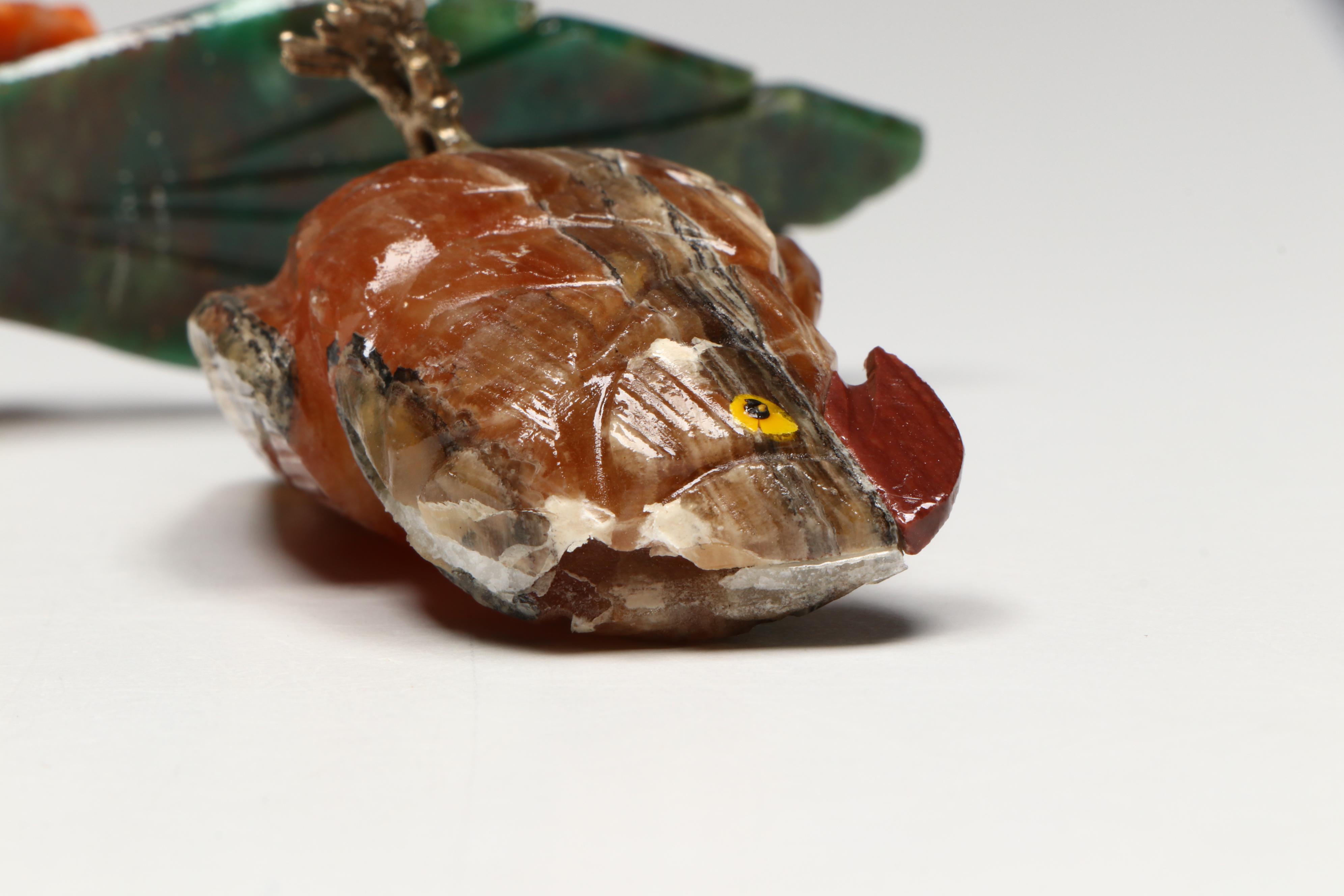 Art Deco Style Marble Bookends with Rose Quartz Grapes and Stone Figurines